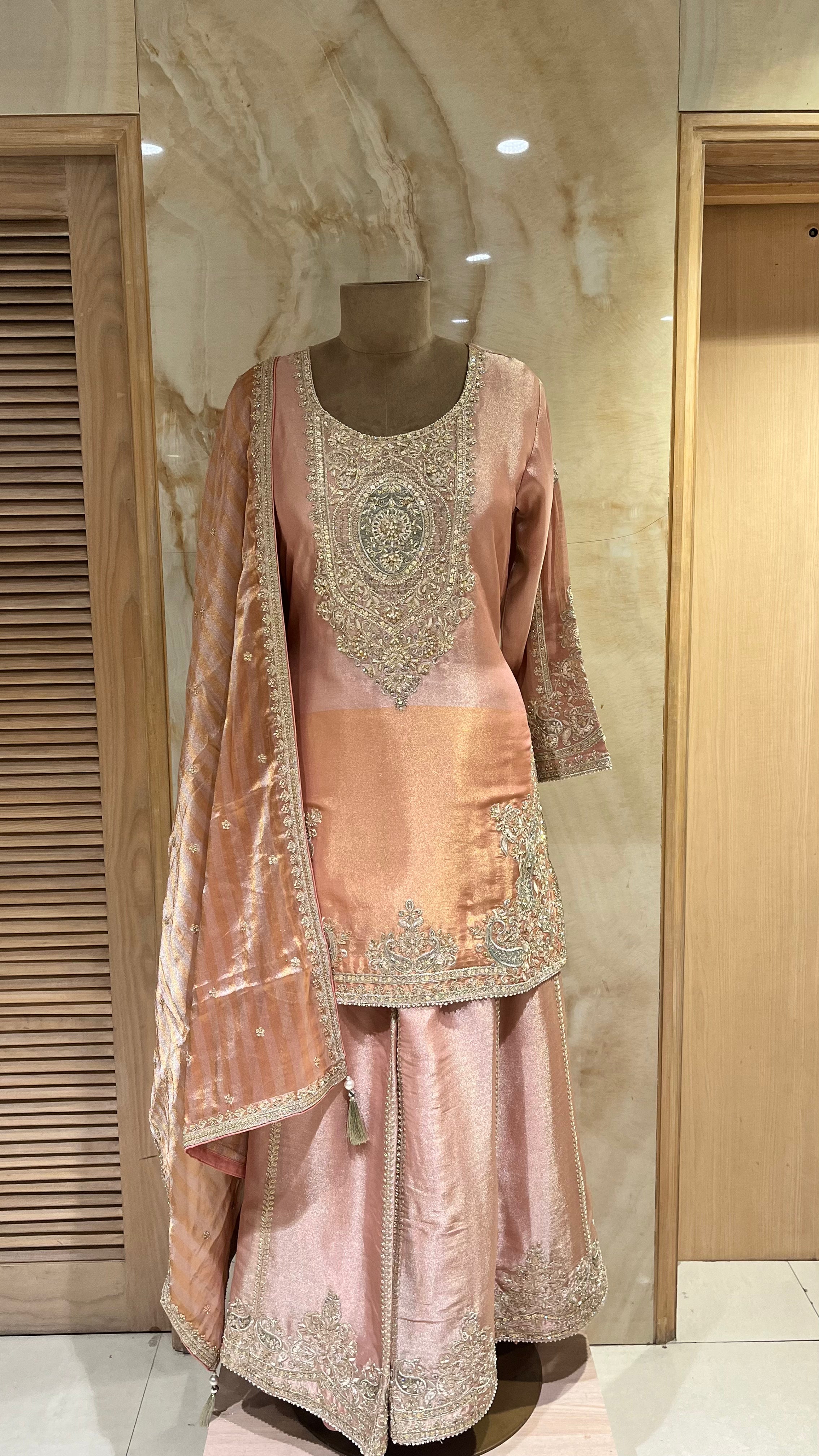 PEACH EMBROIDERED SHARARA SUIT