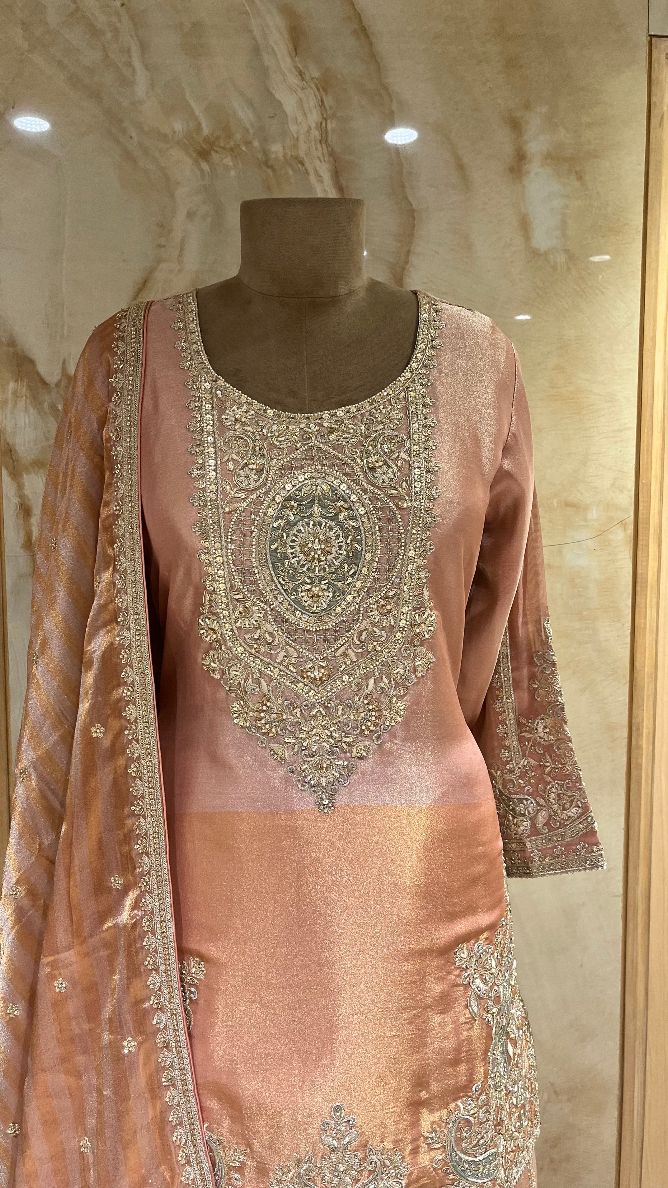 PEACH EMBROIDERED SHARARA SUIT