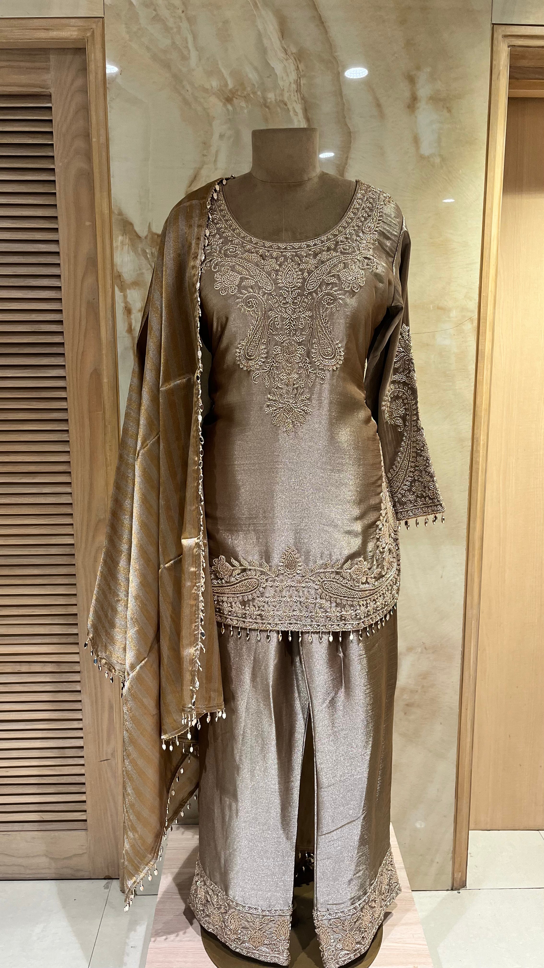 TAUPE GREY EMBROIDERED PANT SUIT