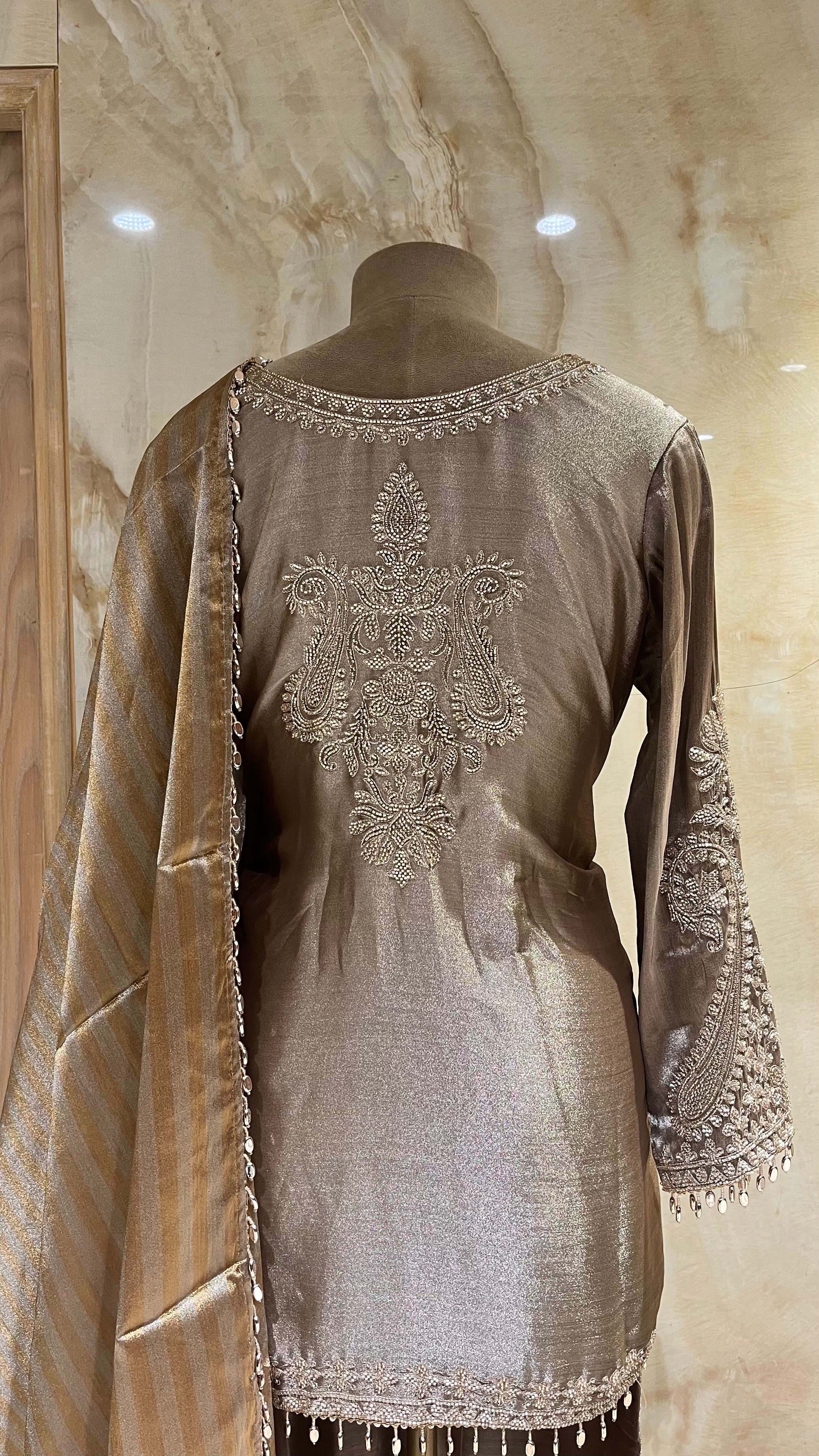 TAUPE GREY EMBROIDERED PANT SUIT