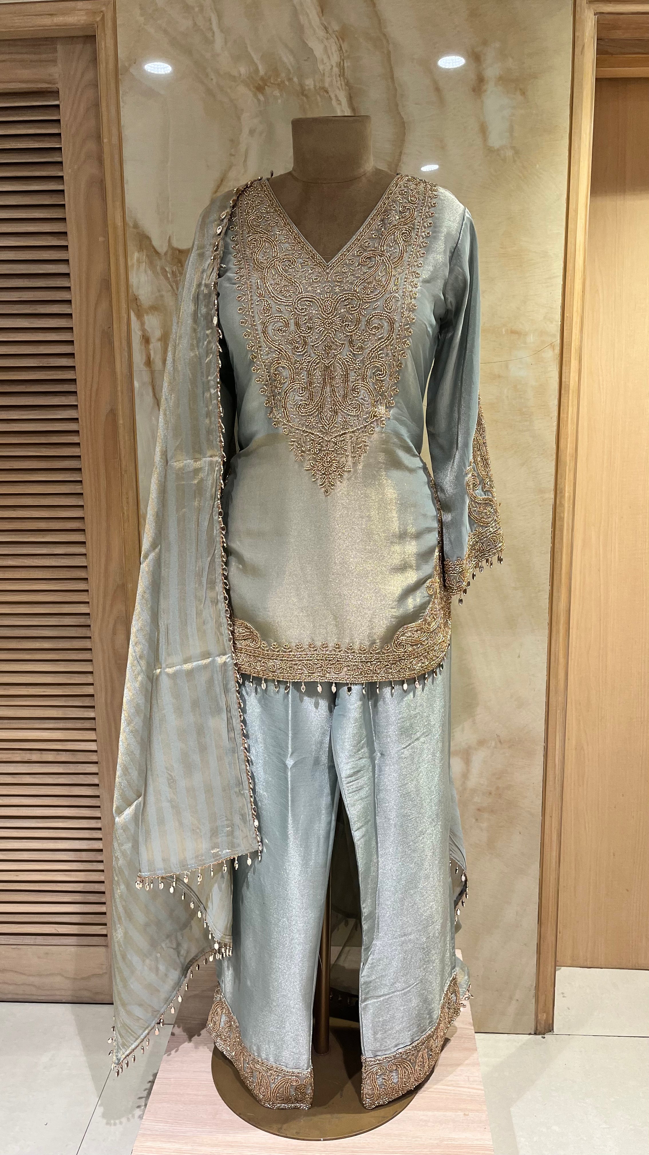 ICE BLUE EMBROIDERED PANT SUIT