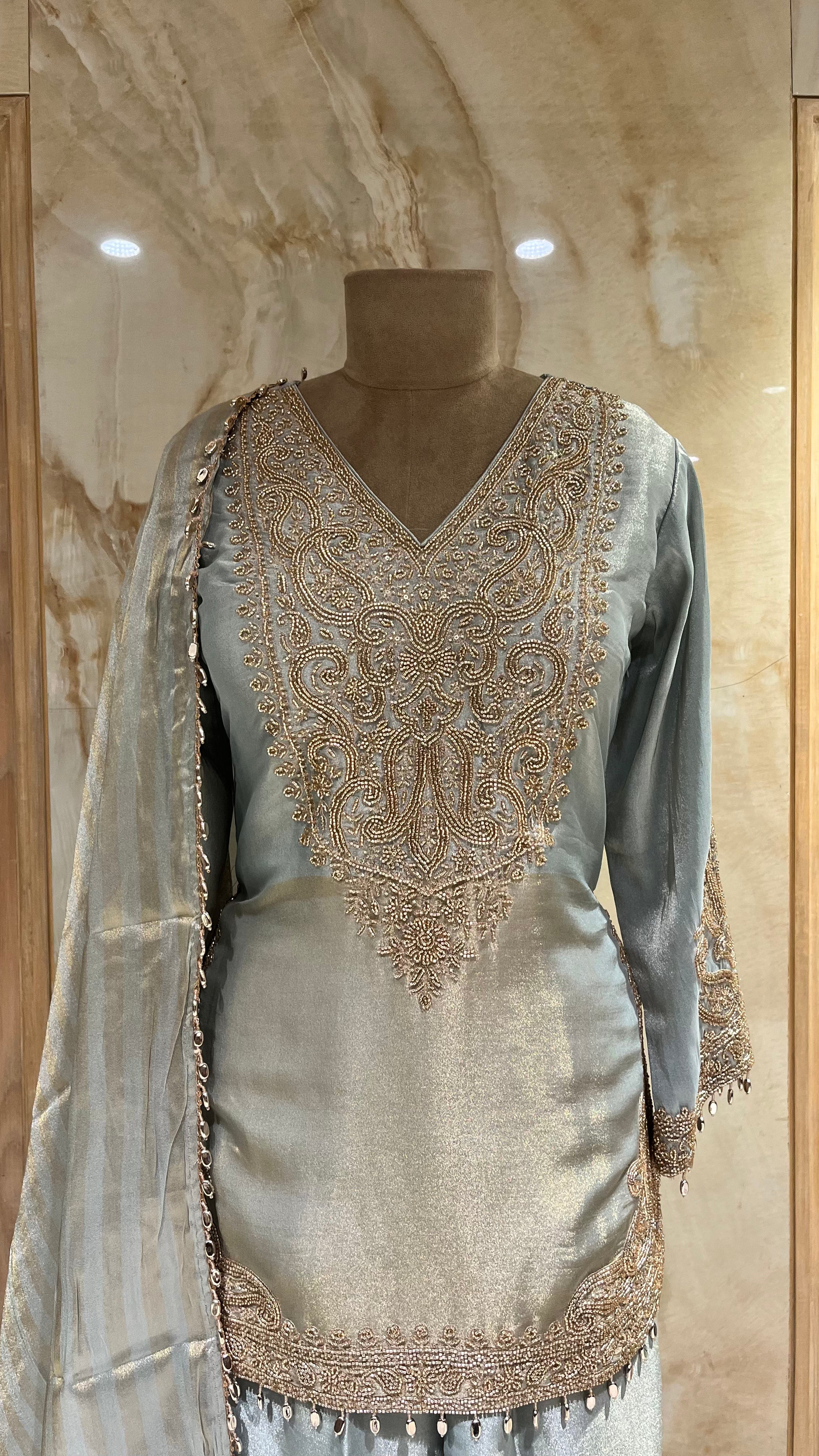 ICE BLUE EMBROIDERED PANT SUIT