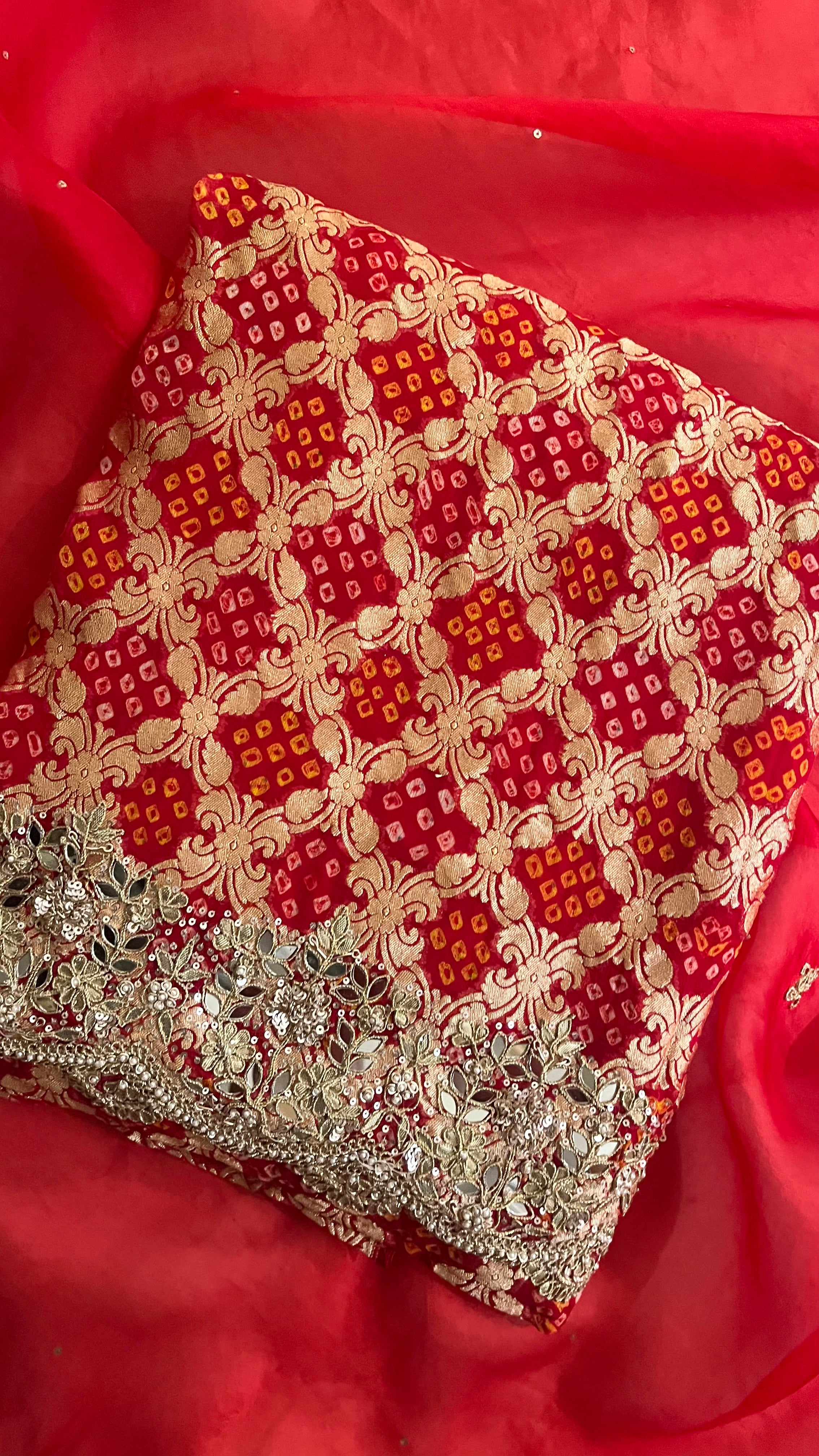 RED & GOLD EMBROIDERED UNSTITCHED SUIT