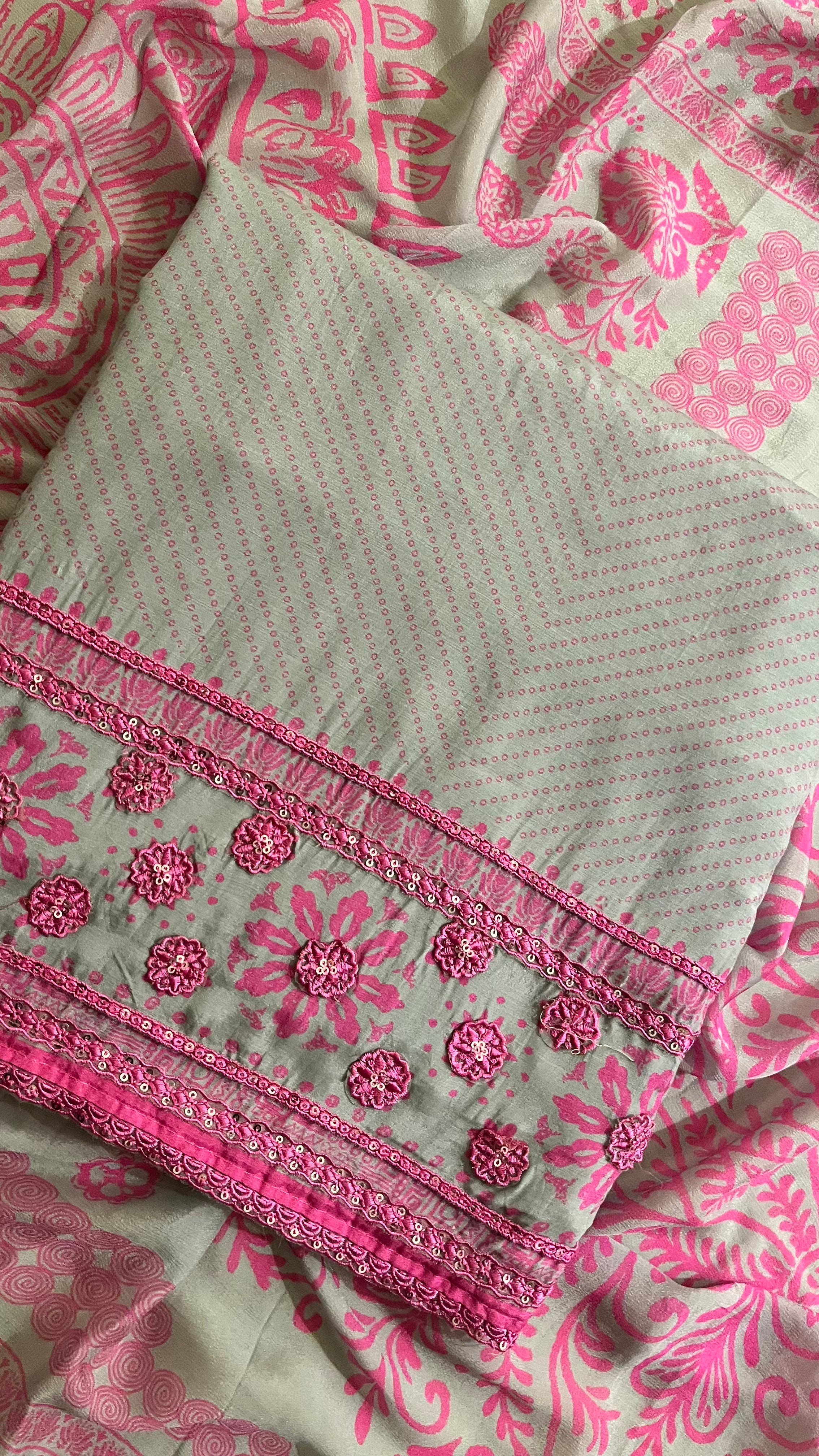 MINT GREEN & PINK UNSTITCHED SUIT