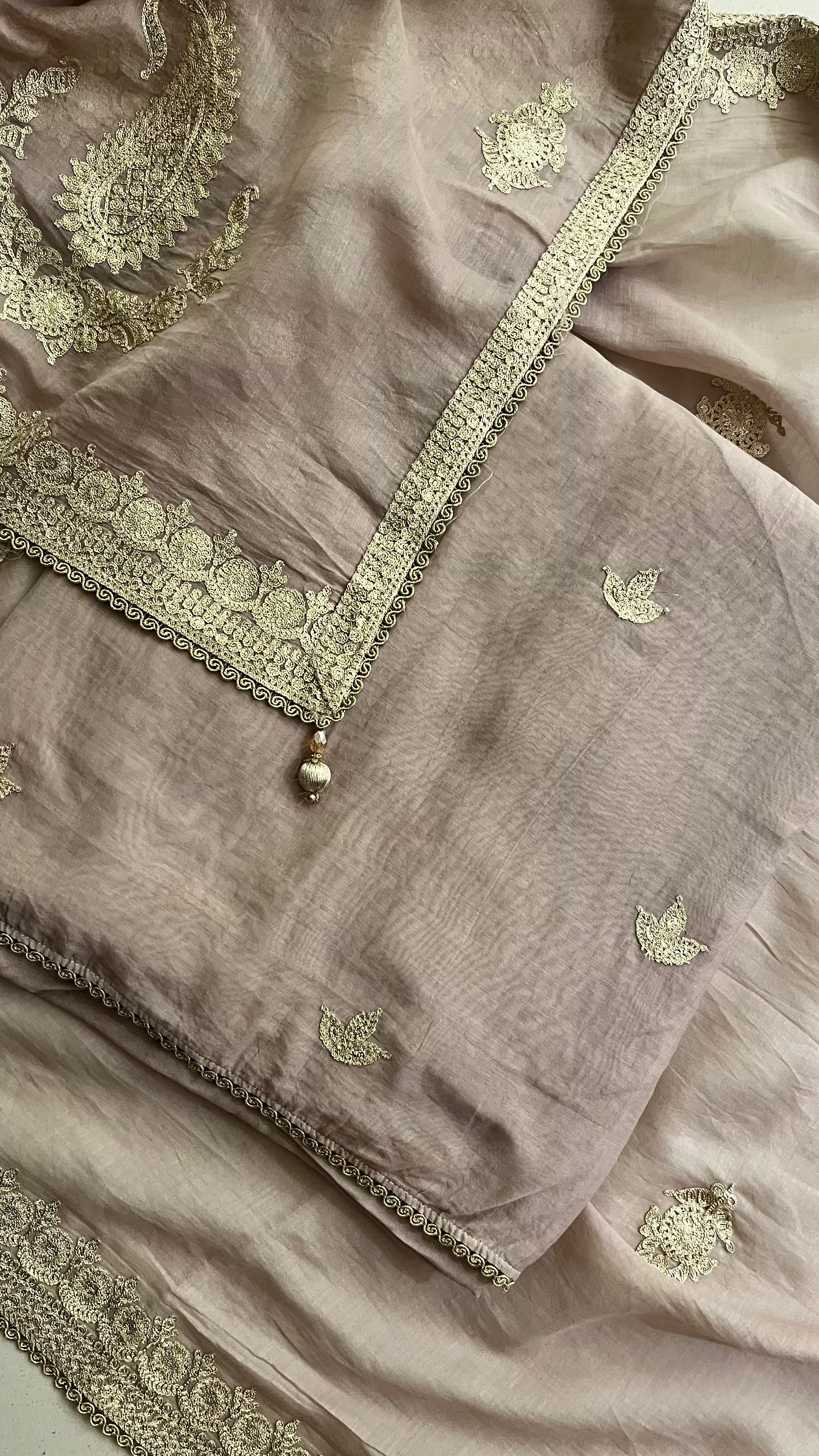 TAUPE EMBROIDERED UNSTITCHED SUIT