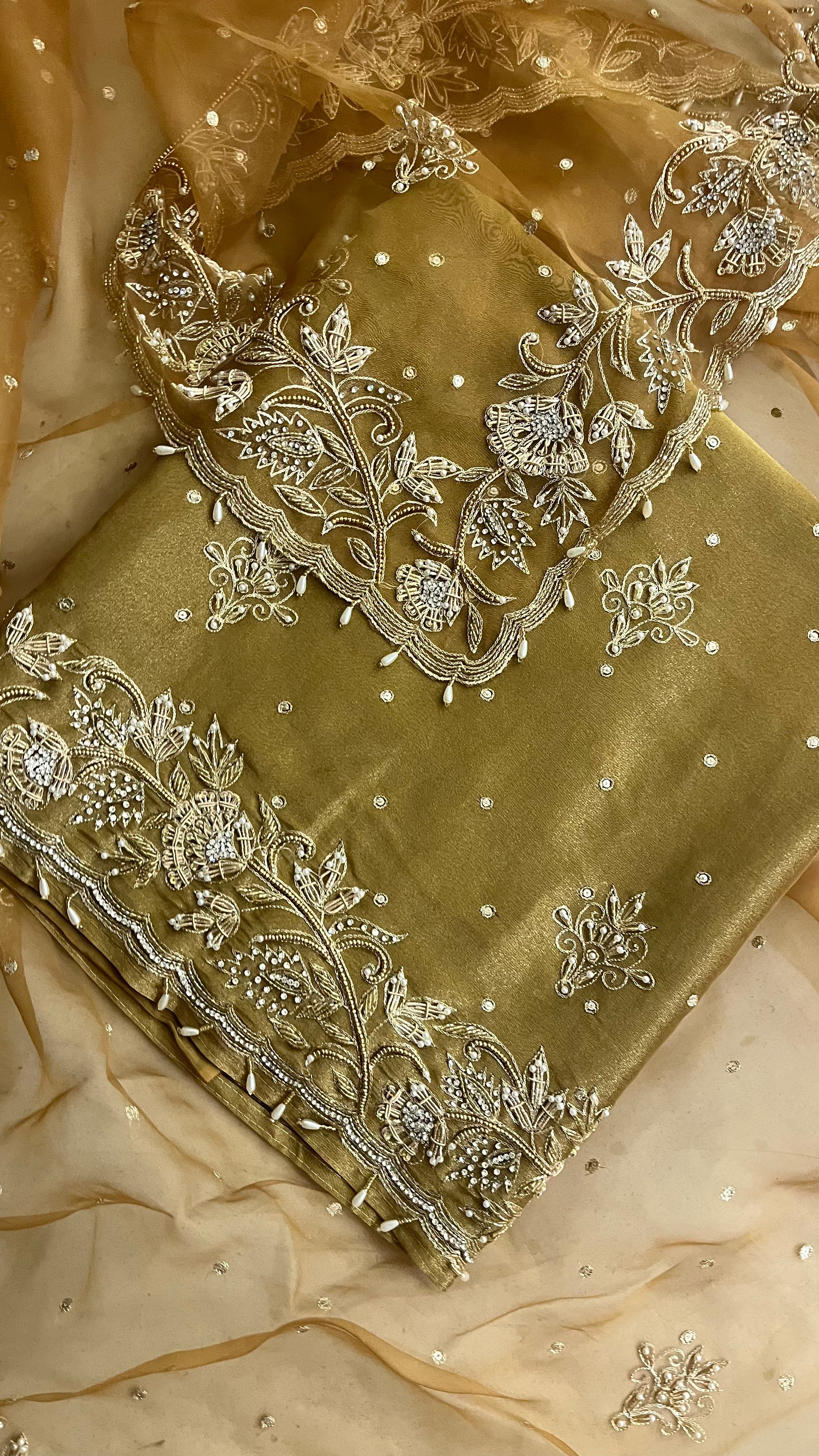 MUSTARD GOLD EMBROIDERED UNSTITCHED SUIT