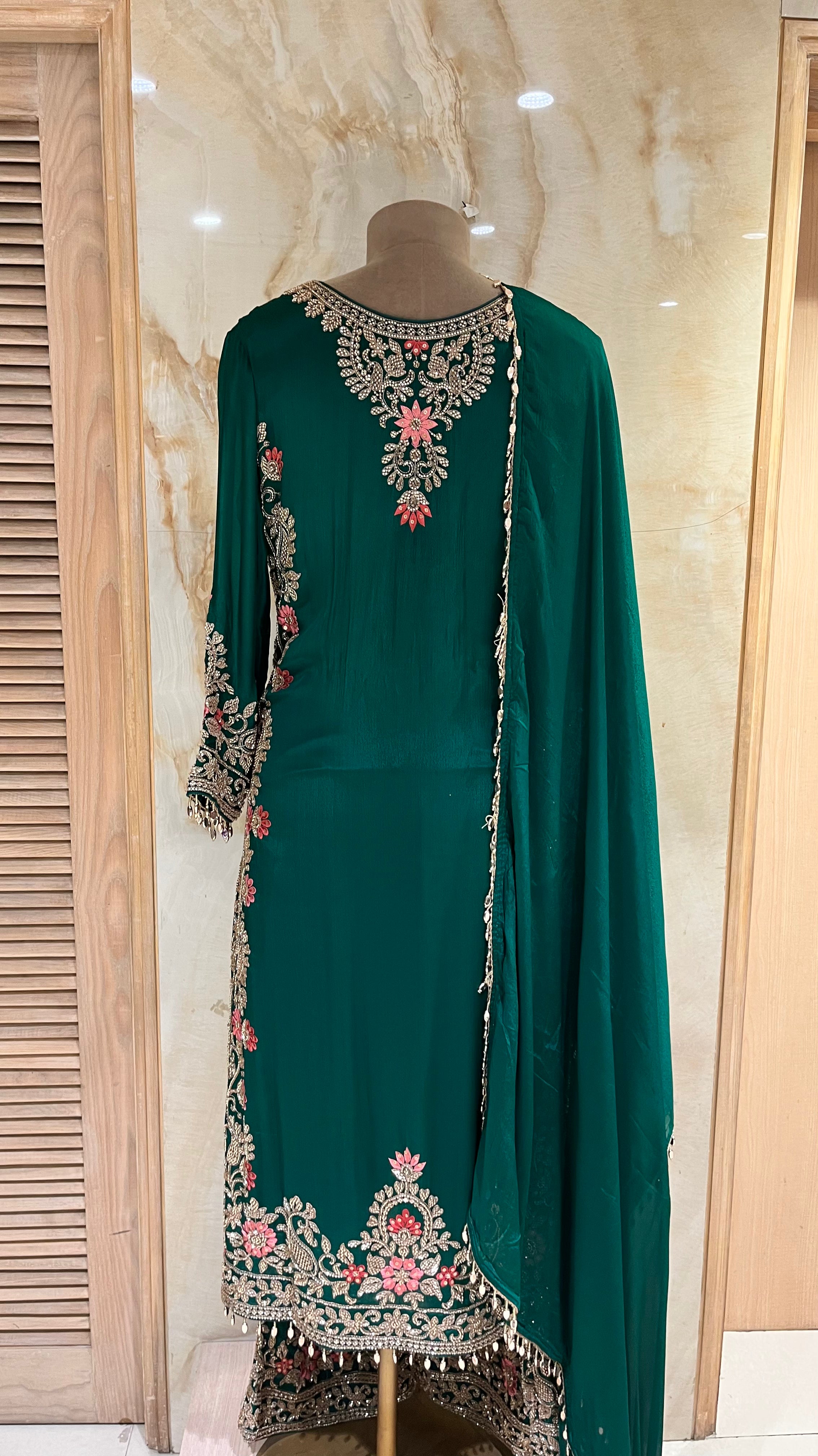 EMERALD GREEN EMBROIDERED PANT SUIT