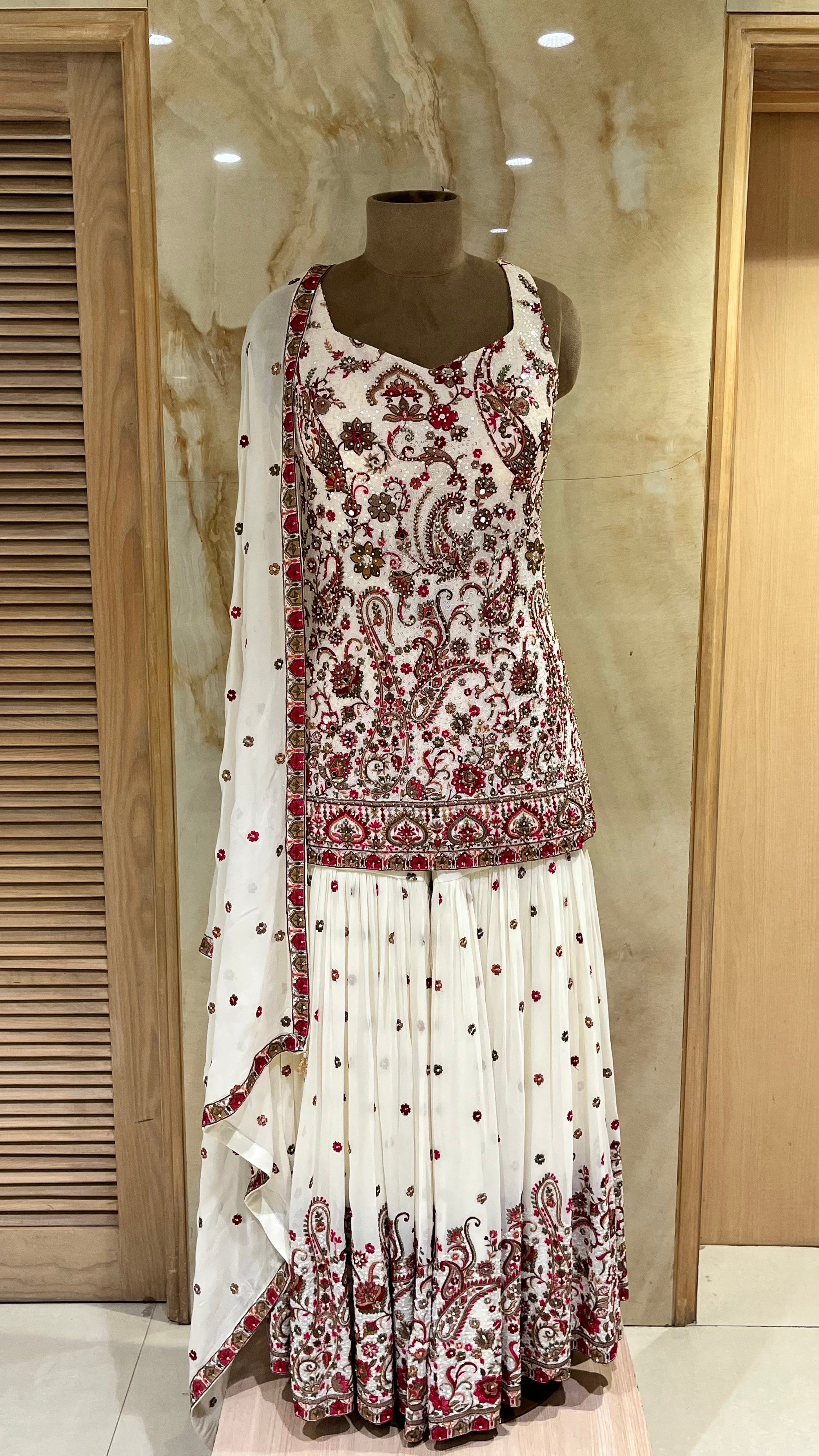 IVORY EMBROIDERED SHARARA SUIT