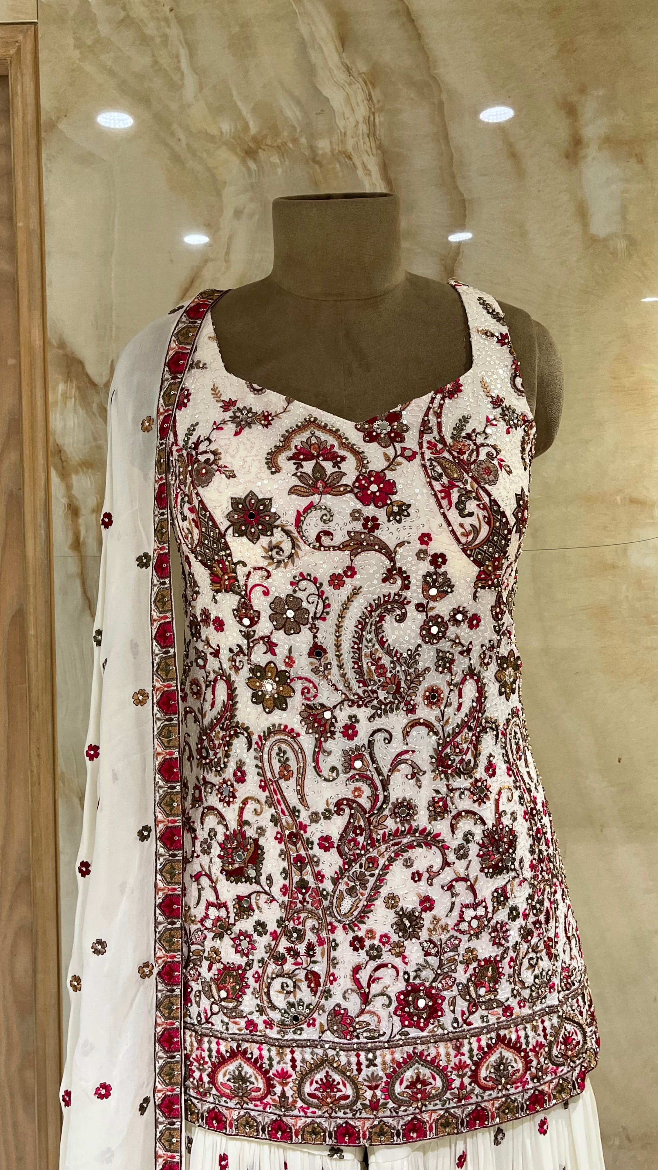 IVORY EMBROIDERED SHARARA SUIT