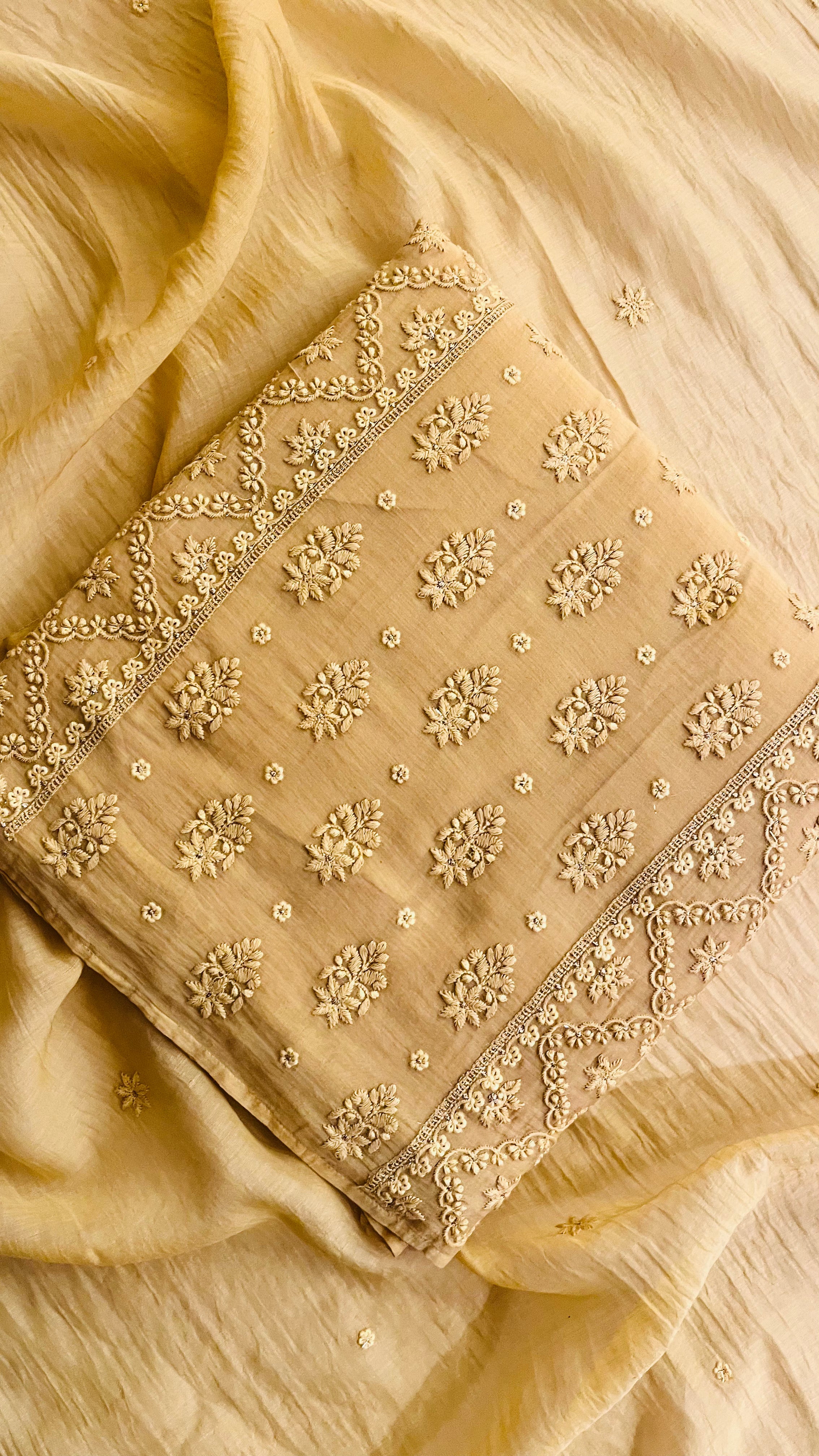 YELLOW EMBROIDERED UNSTITCHED SUIT