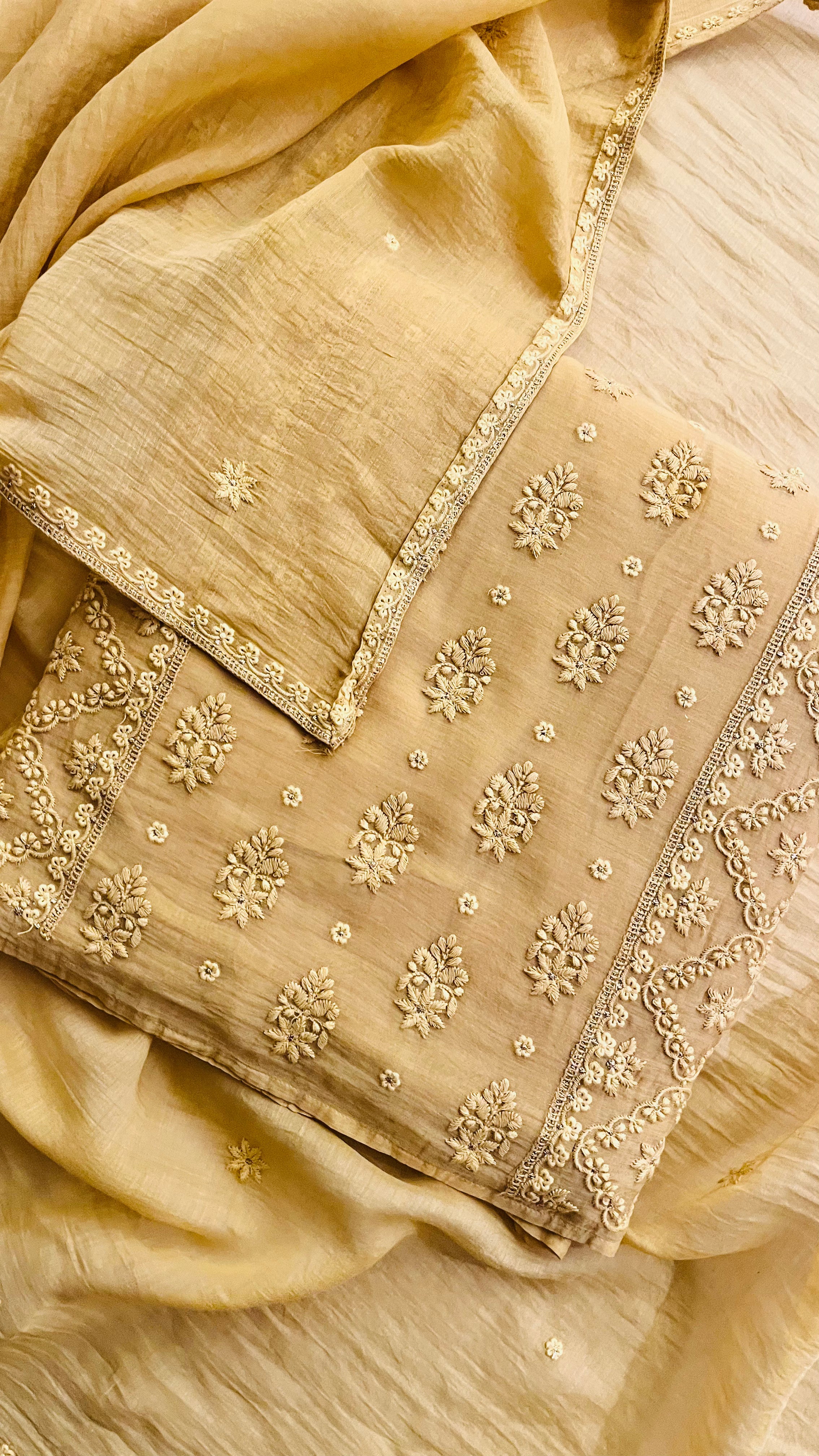 YELLOW EMBROIDERED UNSTITCHED SUIT