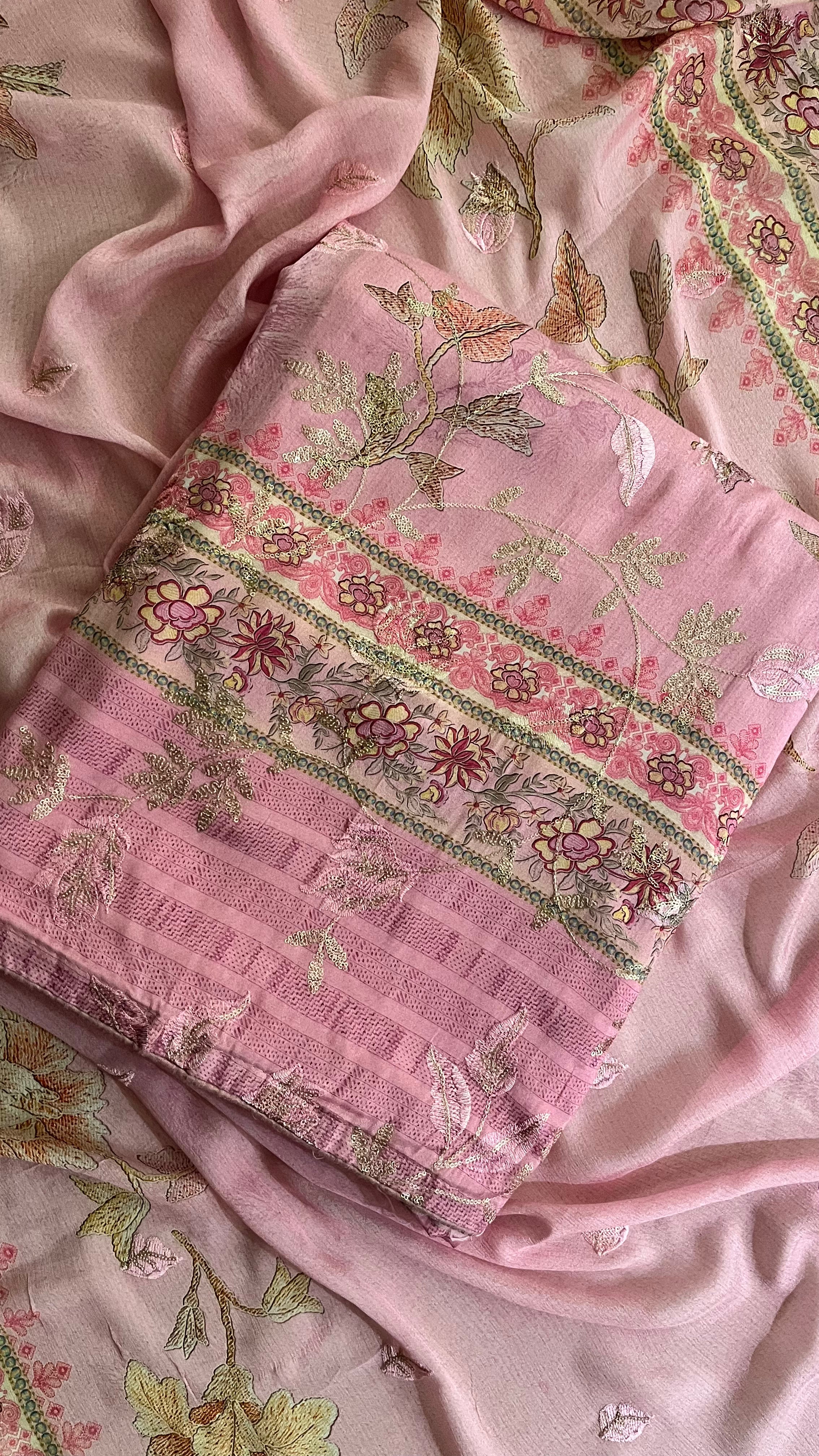 PASTEL PINK EMBROIDERED UNSTITCHED SUIT