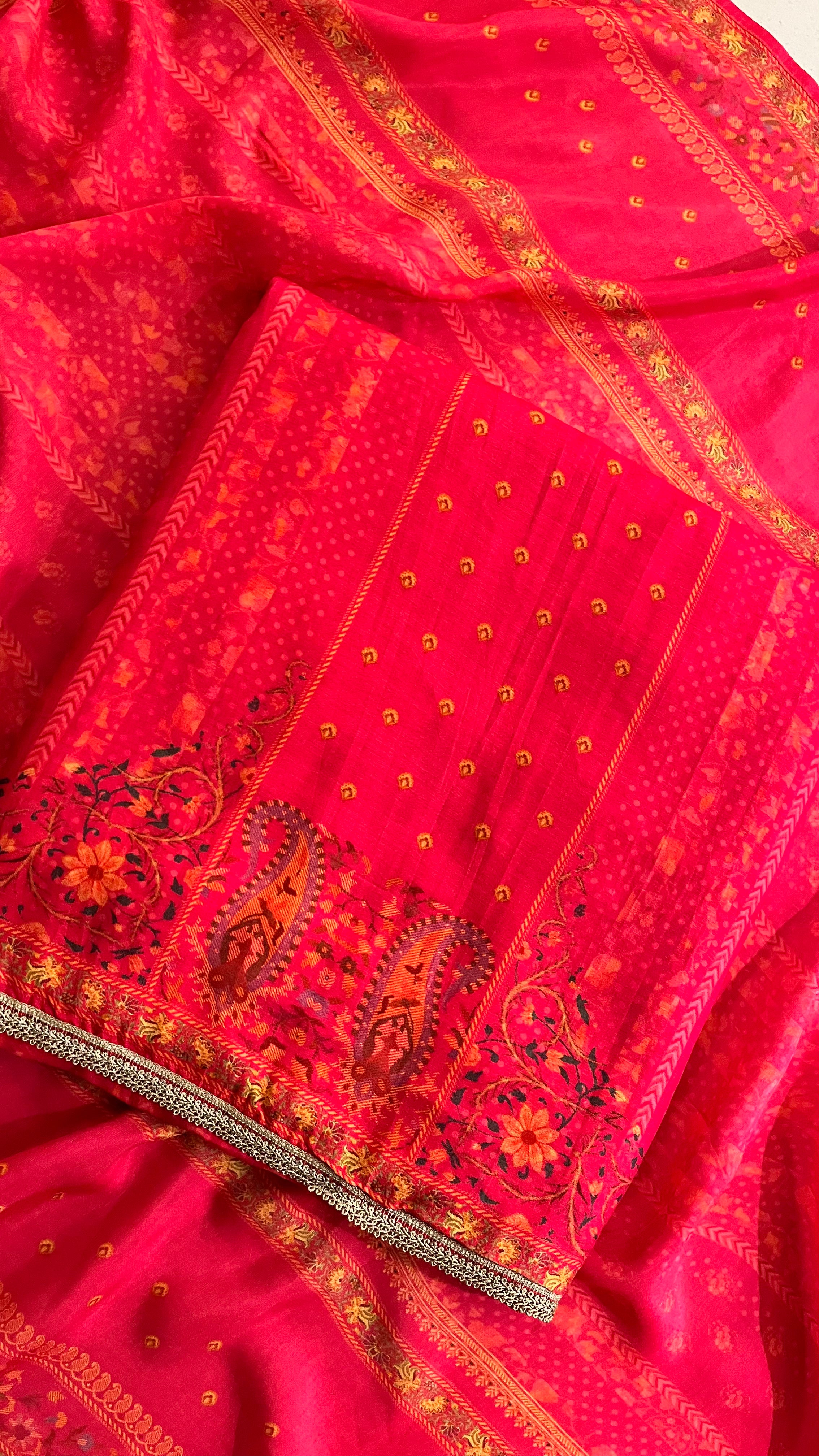 HOT PINK PRINTED UNSTITCHED SUIT