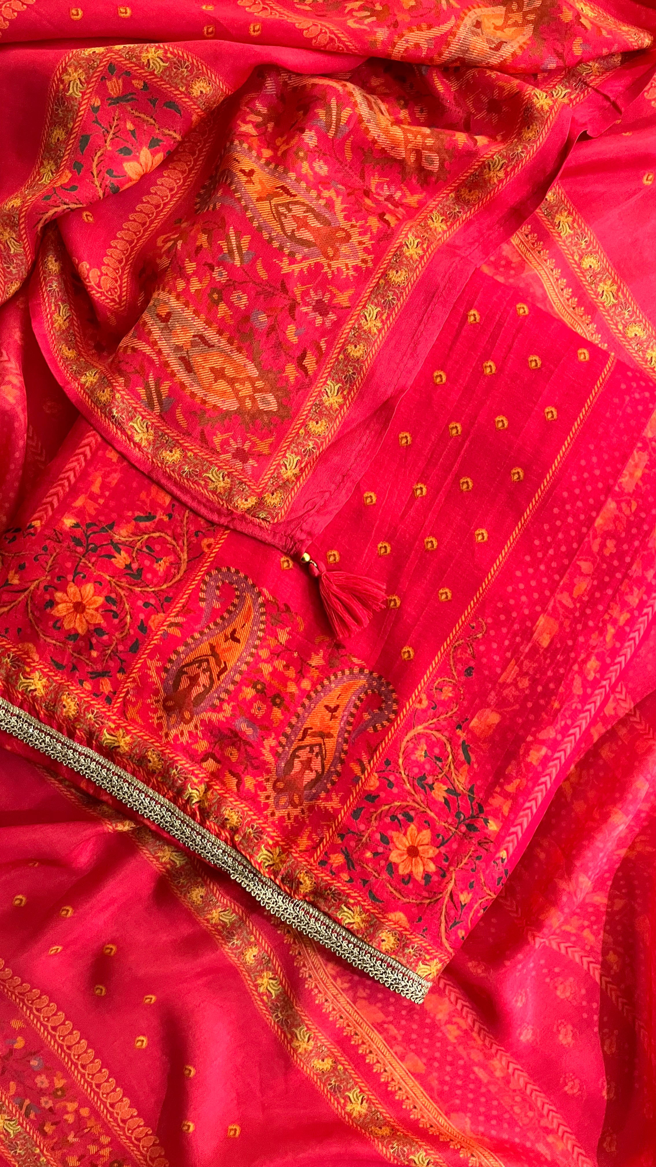 HOT PINK PRINTED UNSTITCHED SUIT