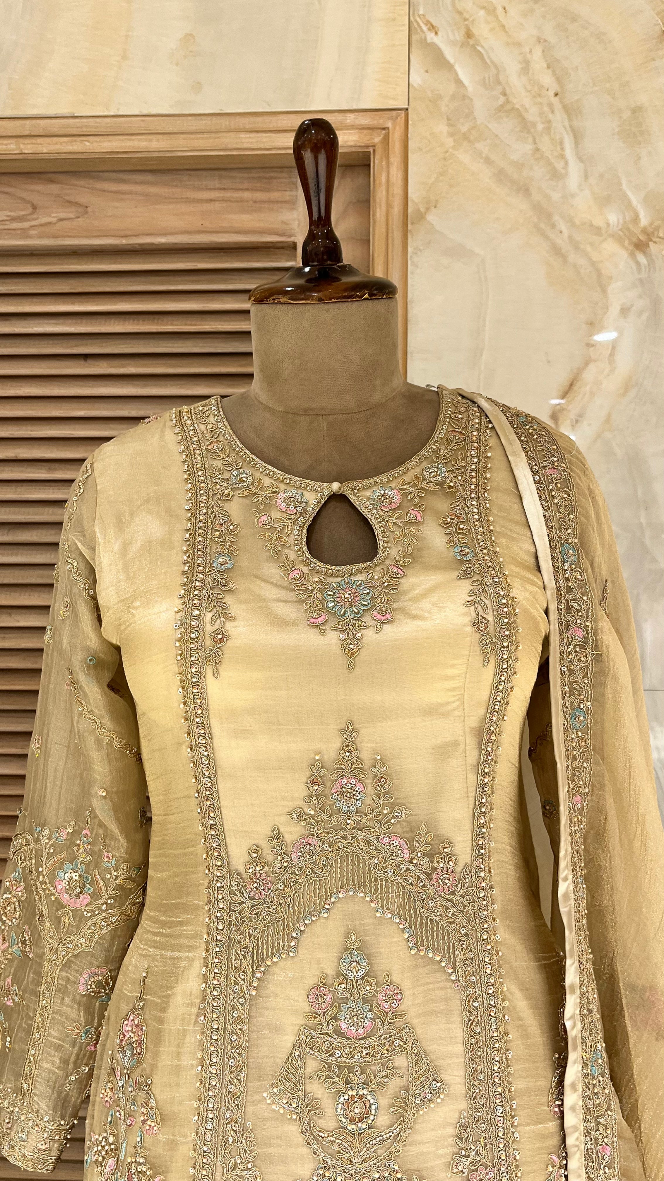 BEIGE EMBROIDERED SHARARA SUIT