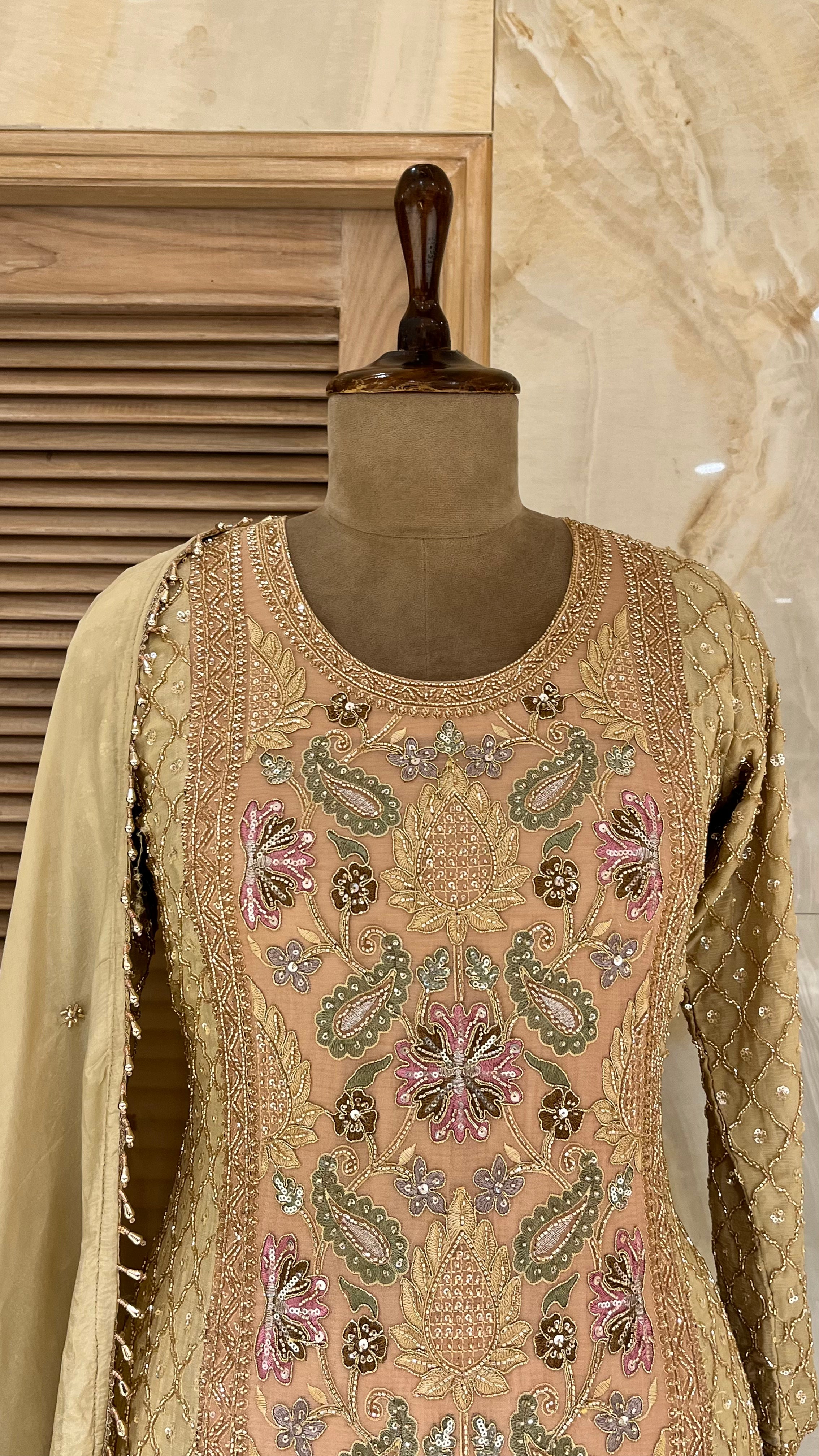 PEACH & BEIGE EMBROIDERED SUIT