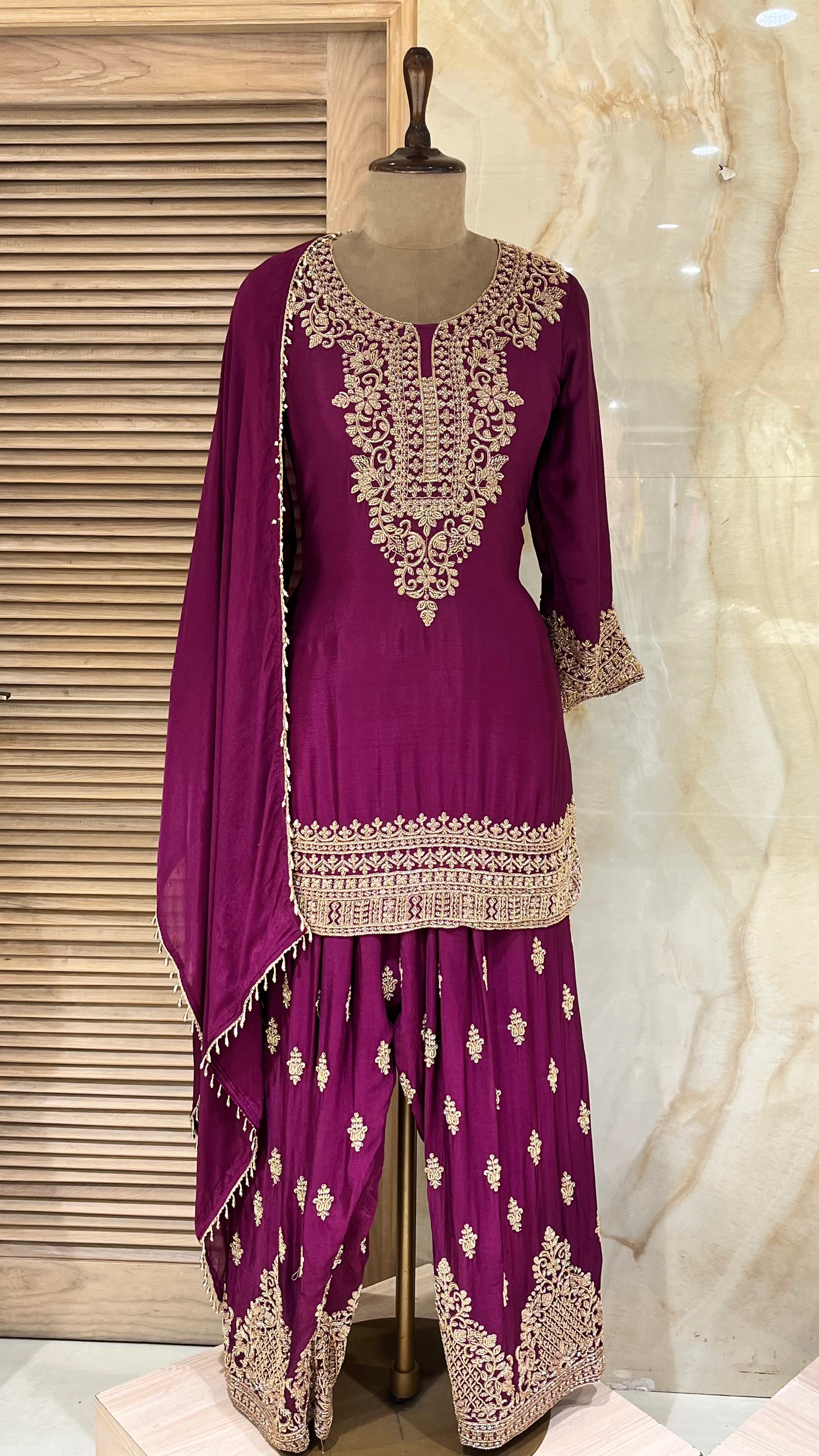 WINE EMBROIDERED SALWAR SUIT
