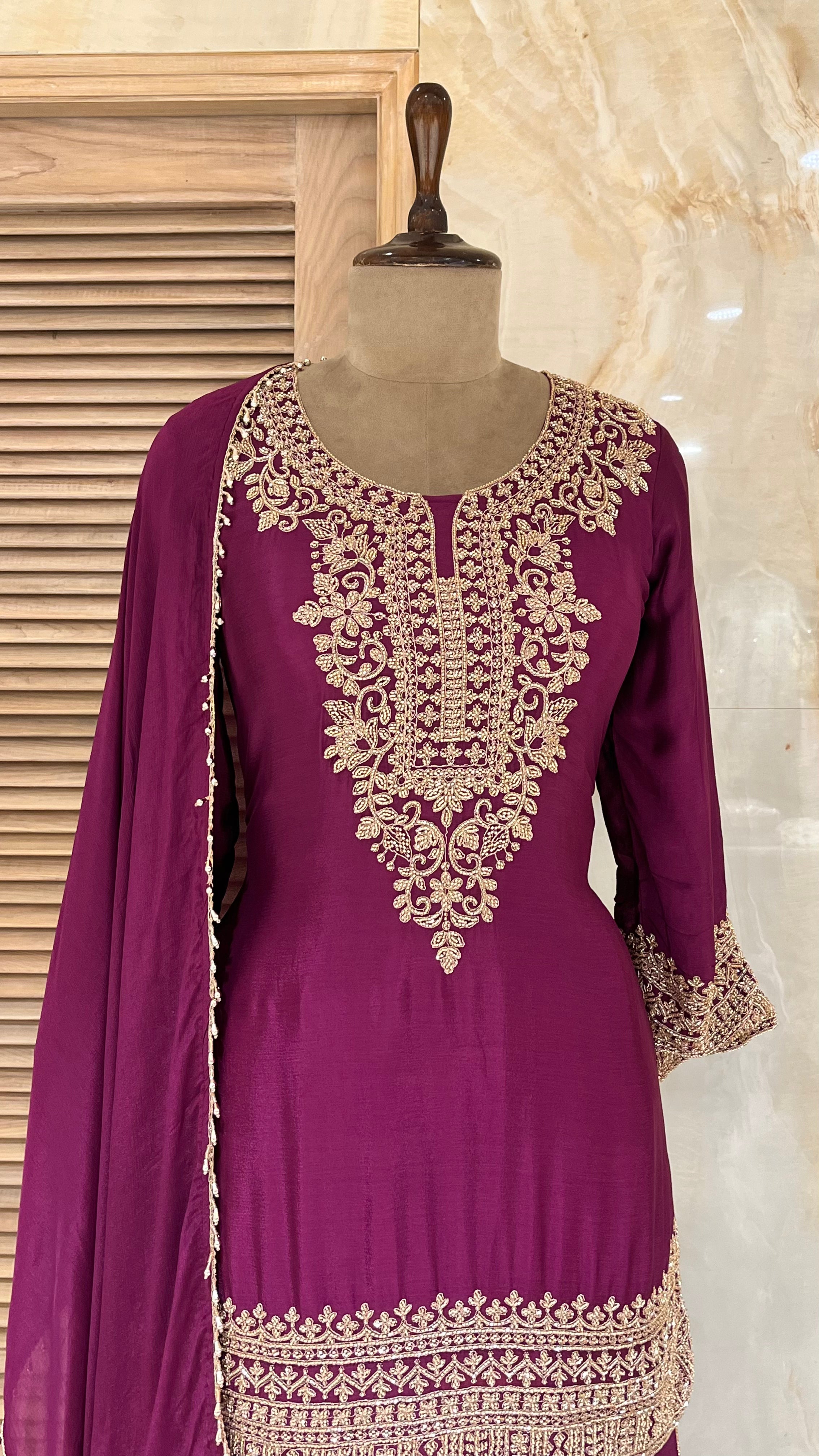 WINE EMBROIDERED SALWAR SUIT