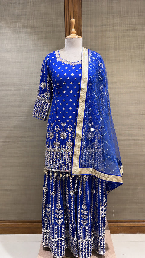 Royal Blue Sequins Sharara Set For Women