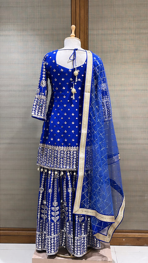 Royal Blue Sequins Sharara Set For Women
