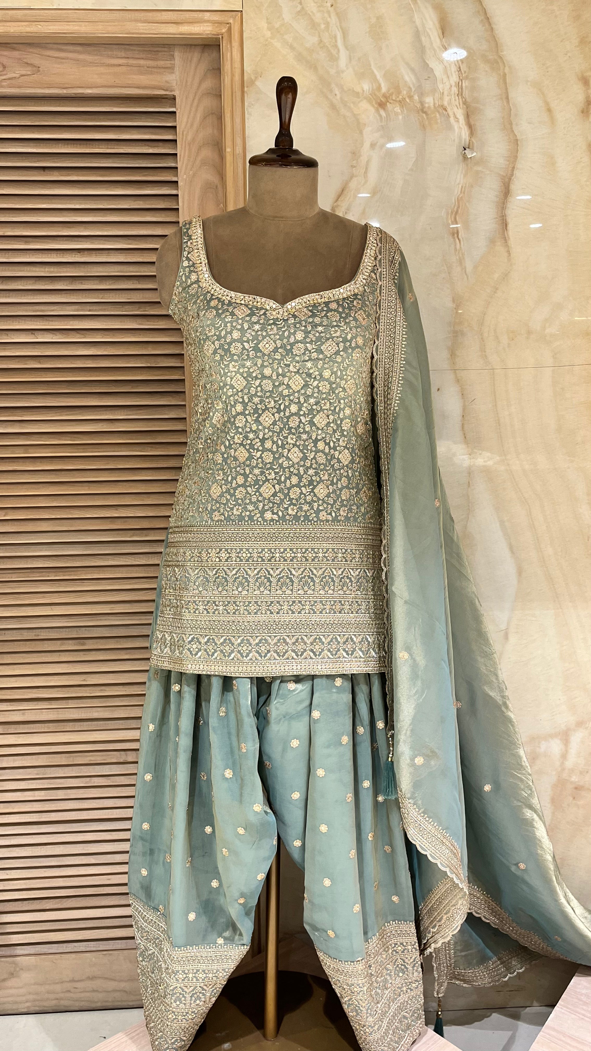 SAGE GREEN EMBROIDERED PATIALA SUIT