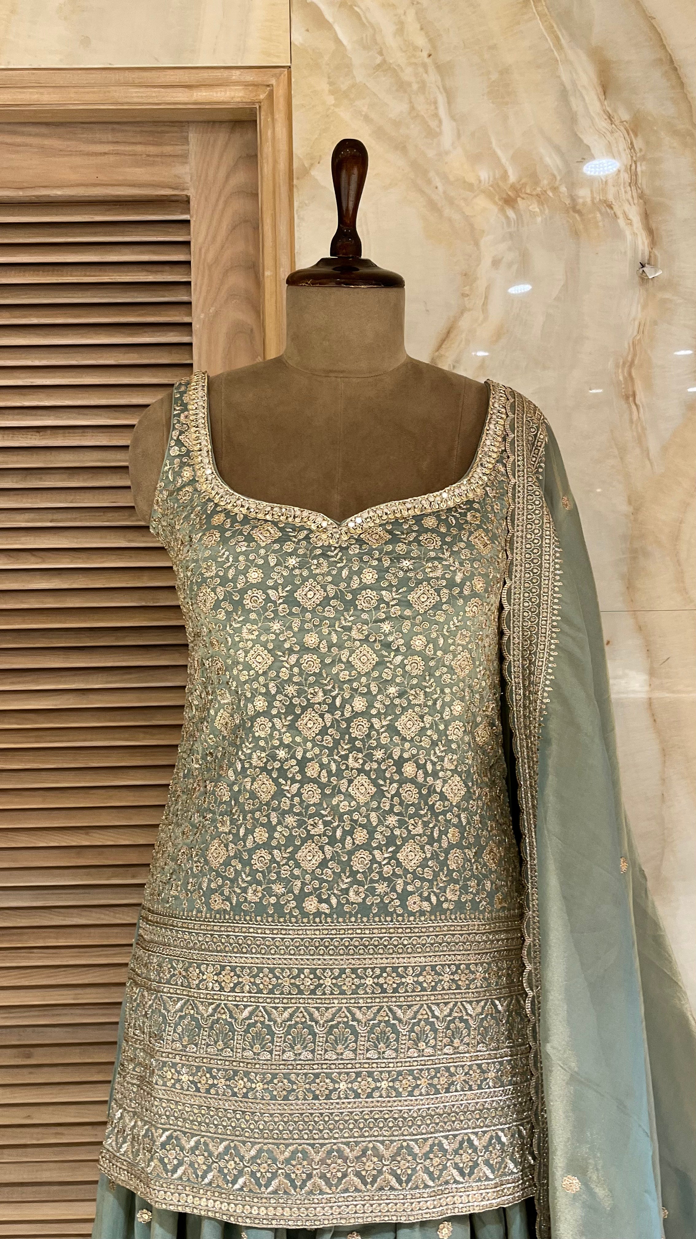 SAGE GREEN EMBROIDERED PATIALA SUIT