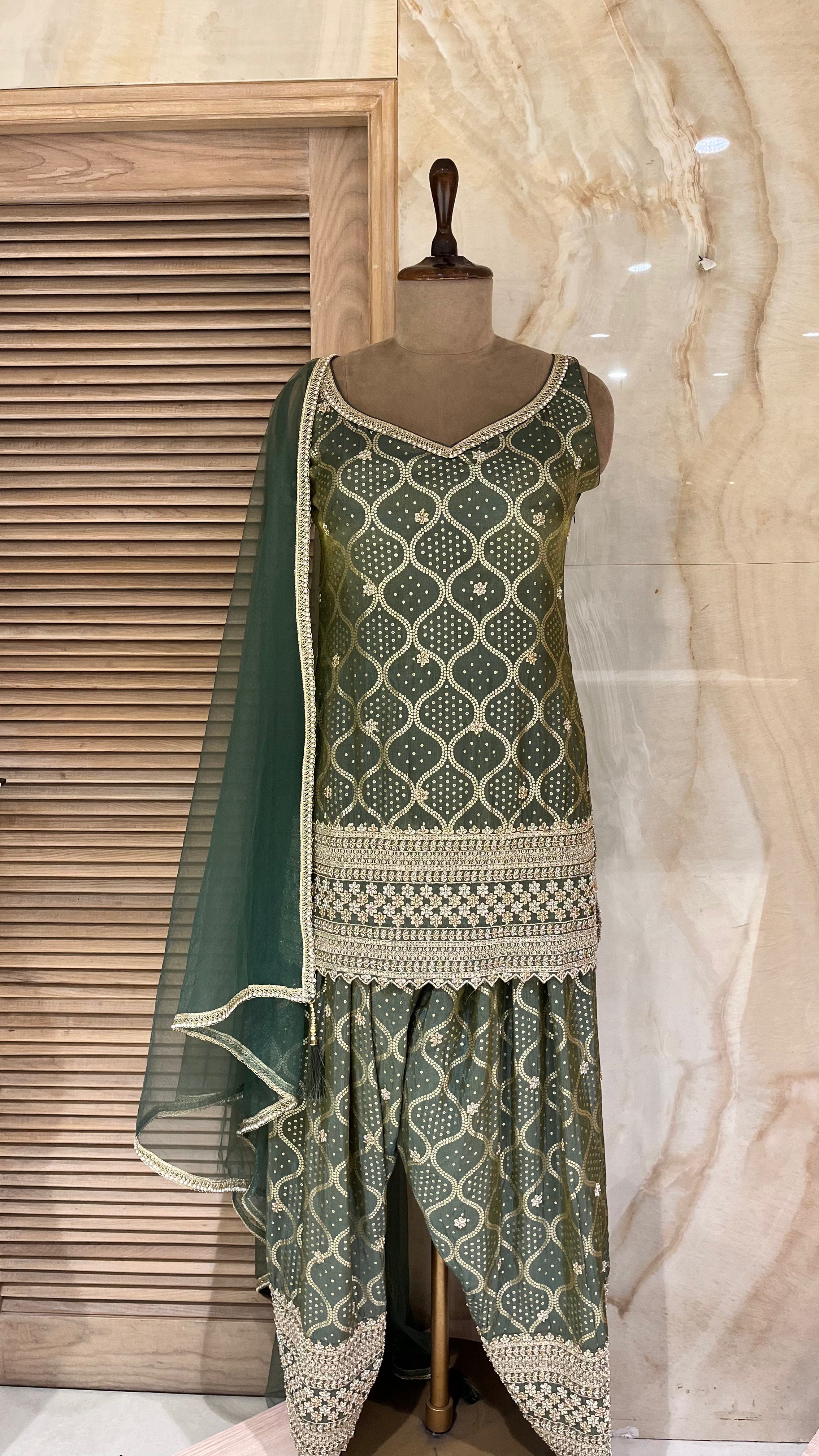 DARK GREEN EMBROIDERED PATIALA SUIT