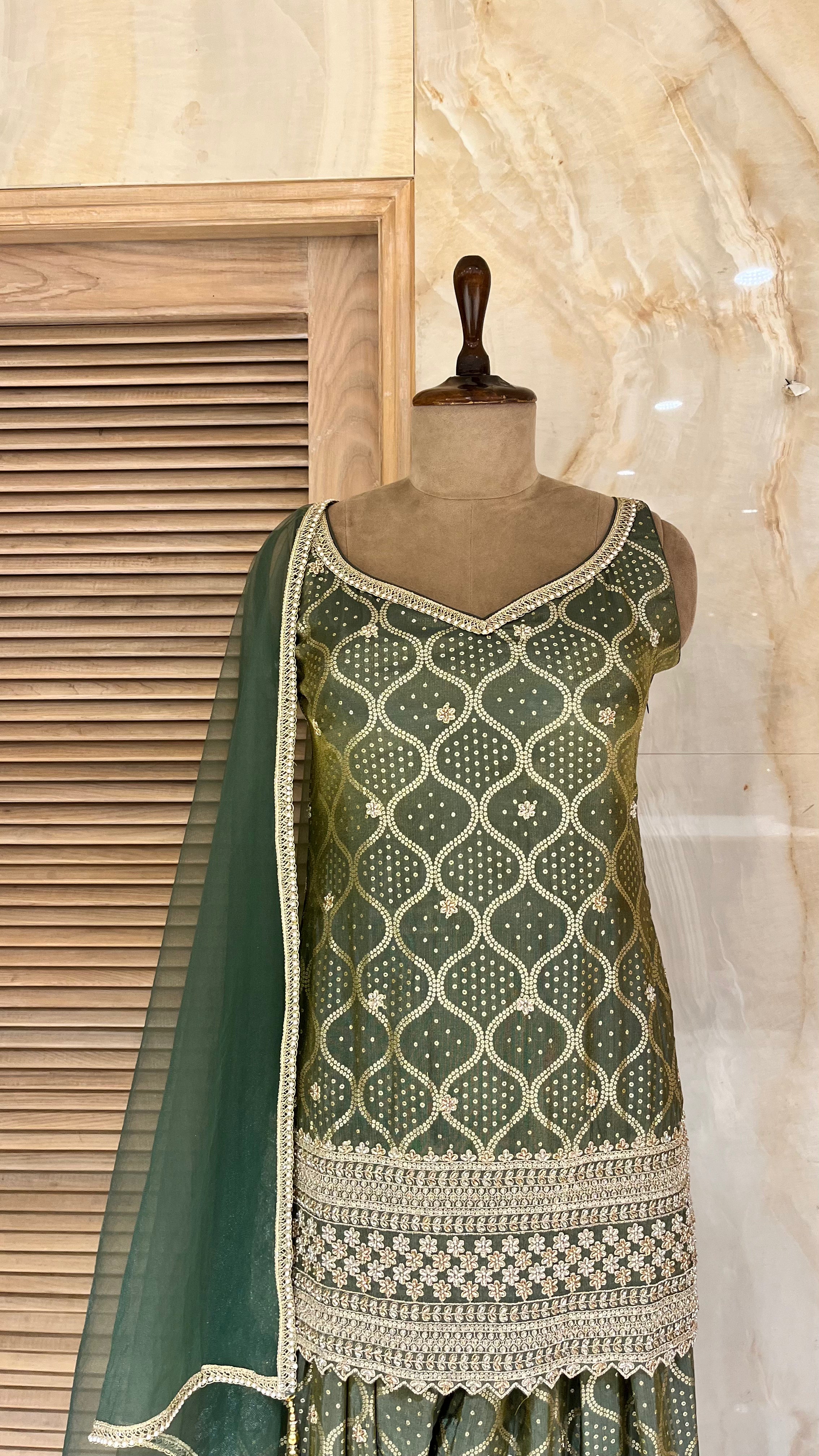 DARK GREEN EMBROIDERED PATIALA SUIT