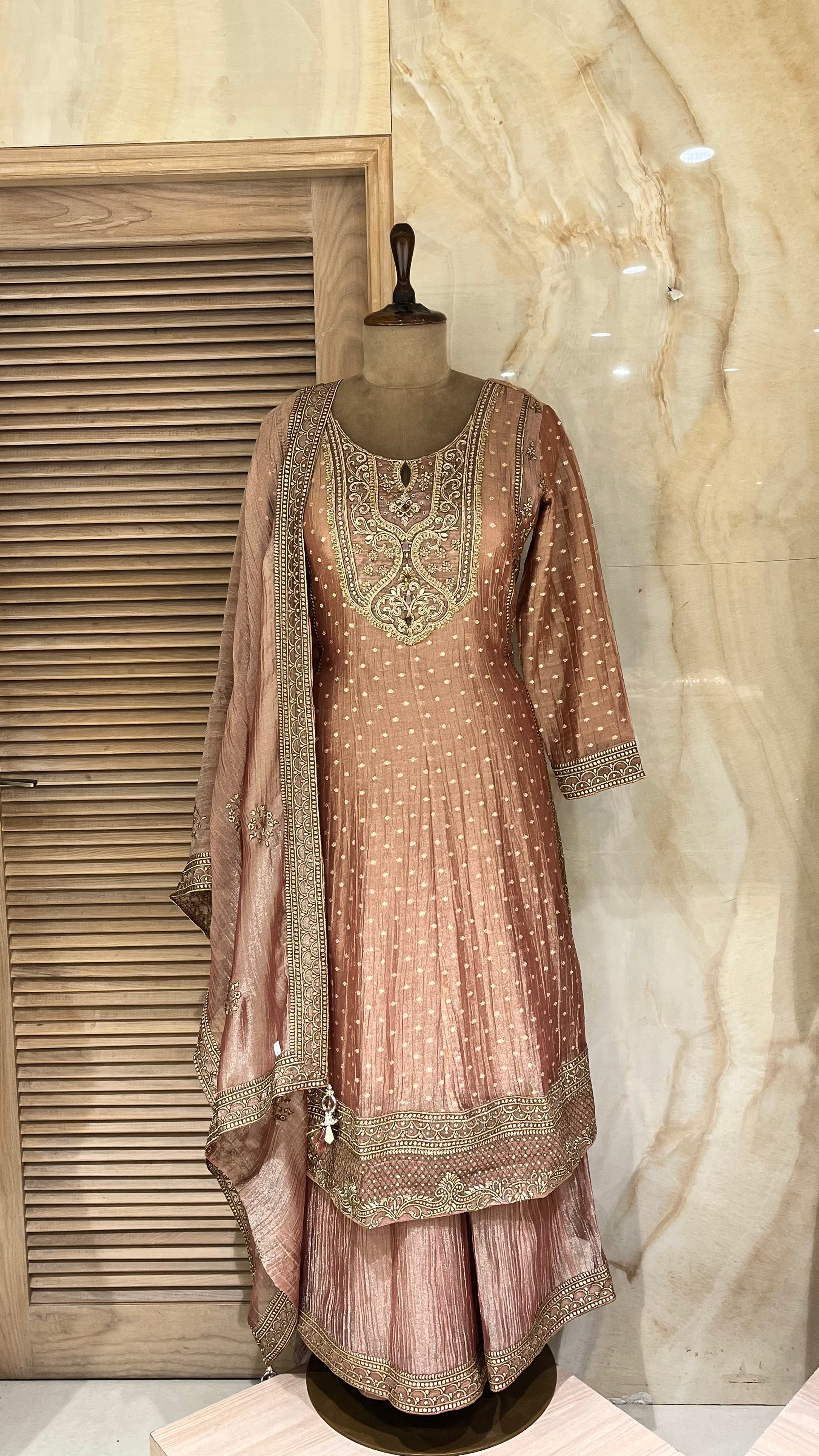 DUSTY ROSE EMBROIDERED SHARARA SUIT
