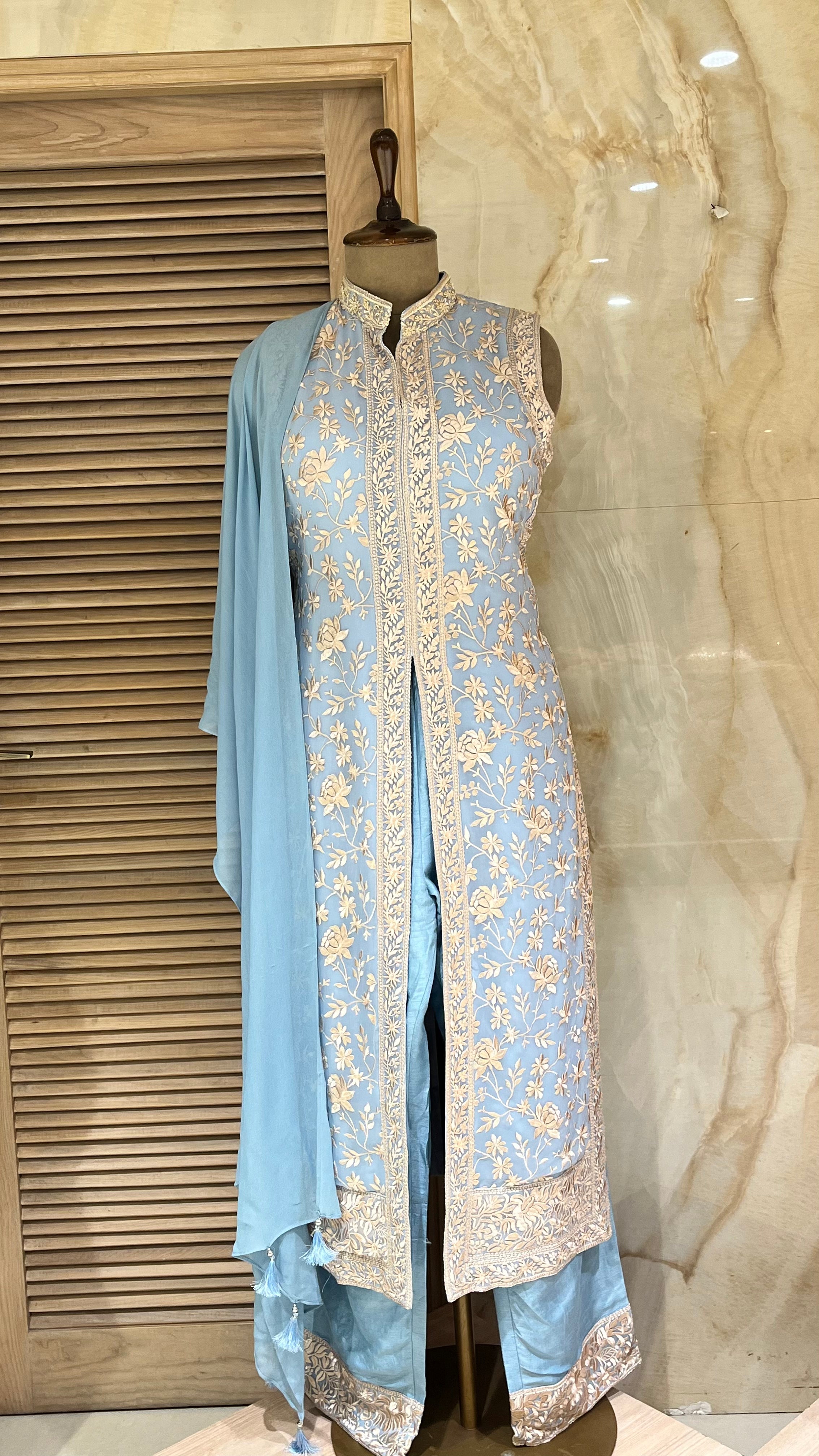 POWDER BLUE EMBROIDERED STRAIGHT SUIT