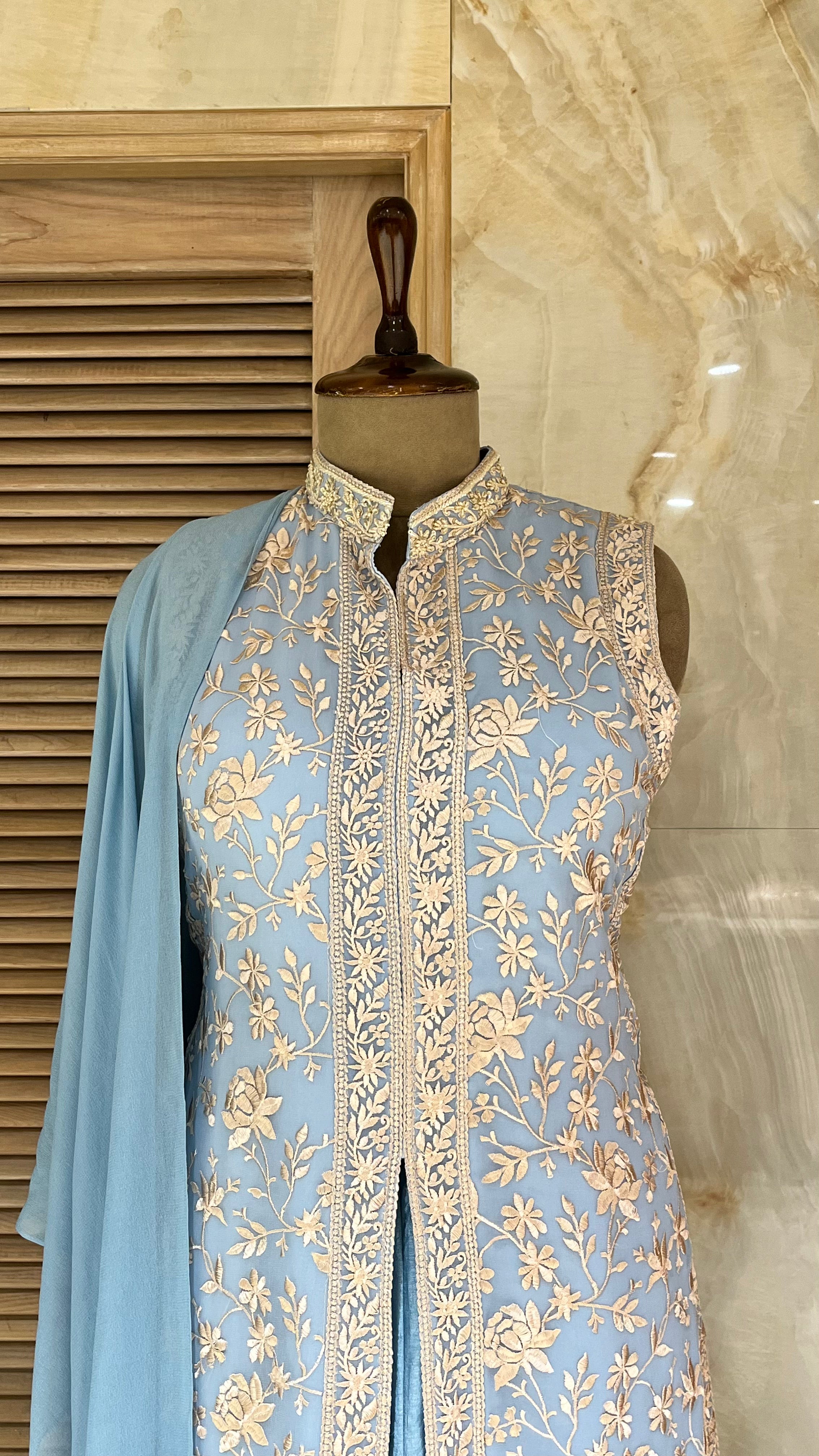 POWDER BLUE EMBROIDERED STRAIGHT SUIT
