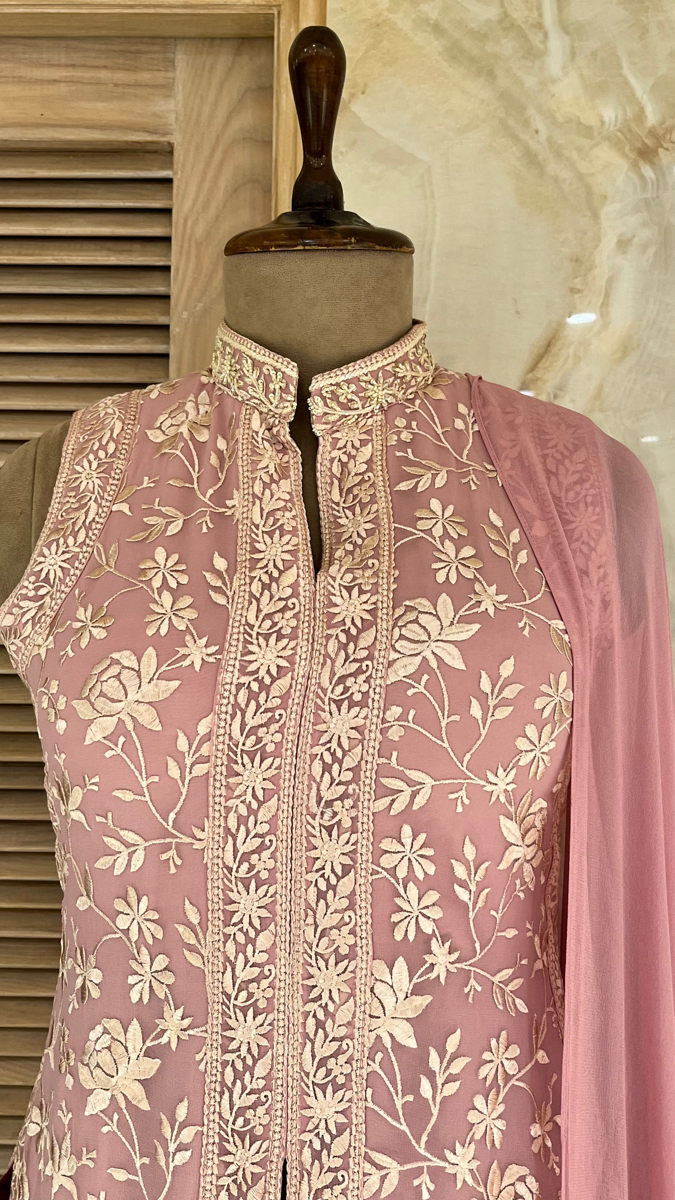 PASTEL PINK EMBROIDERED STRAIGHT SUIT