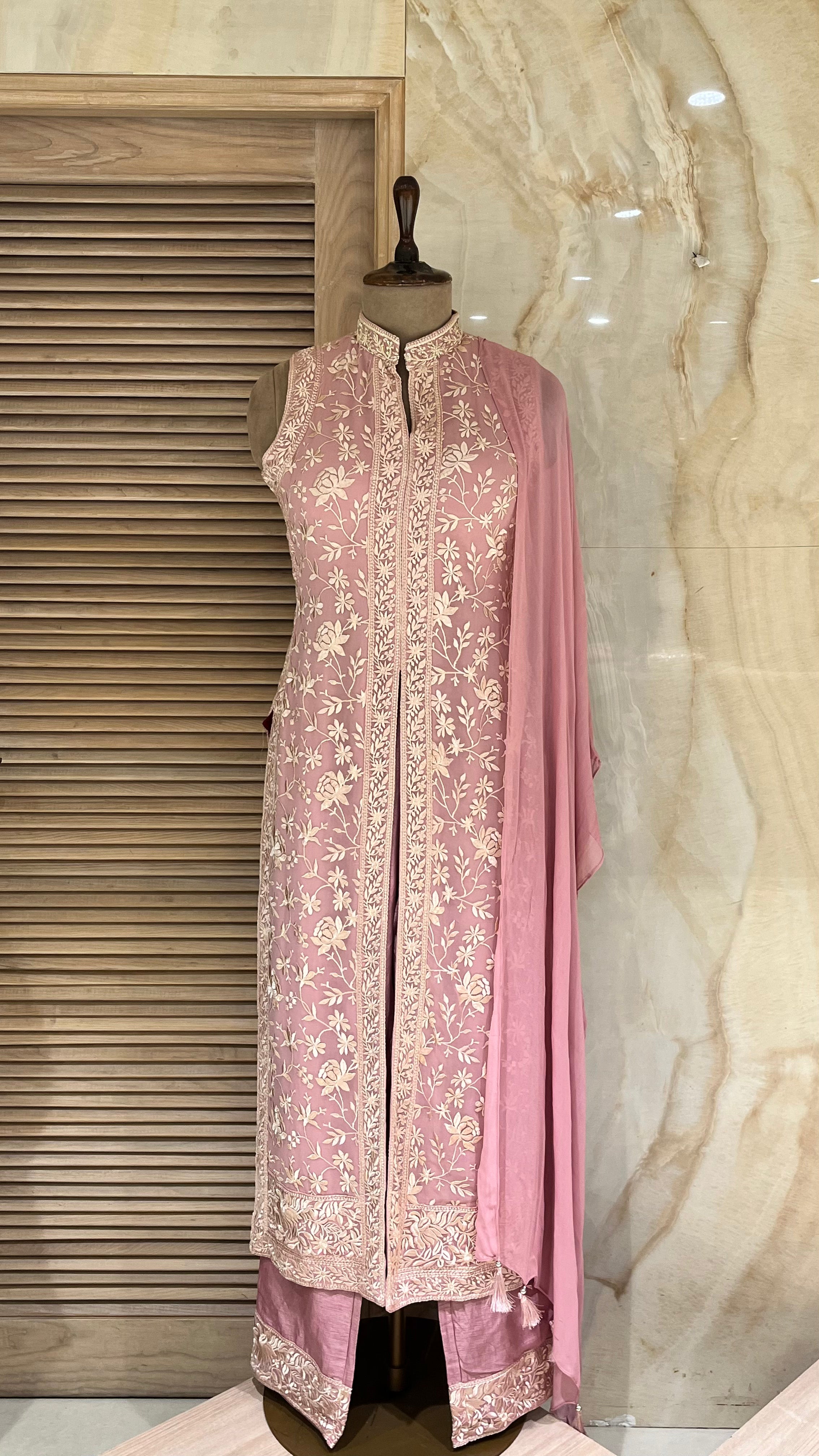 PASTEL PINK EMBROIDERED STRAIGHT SUIT