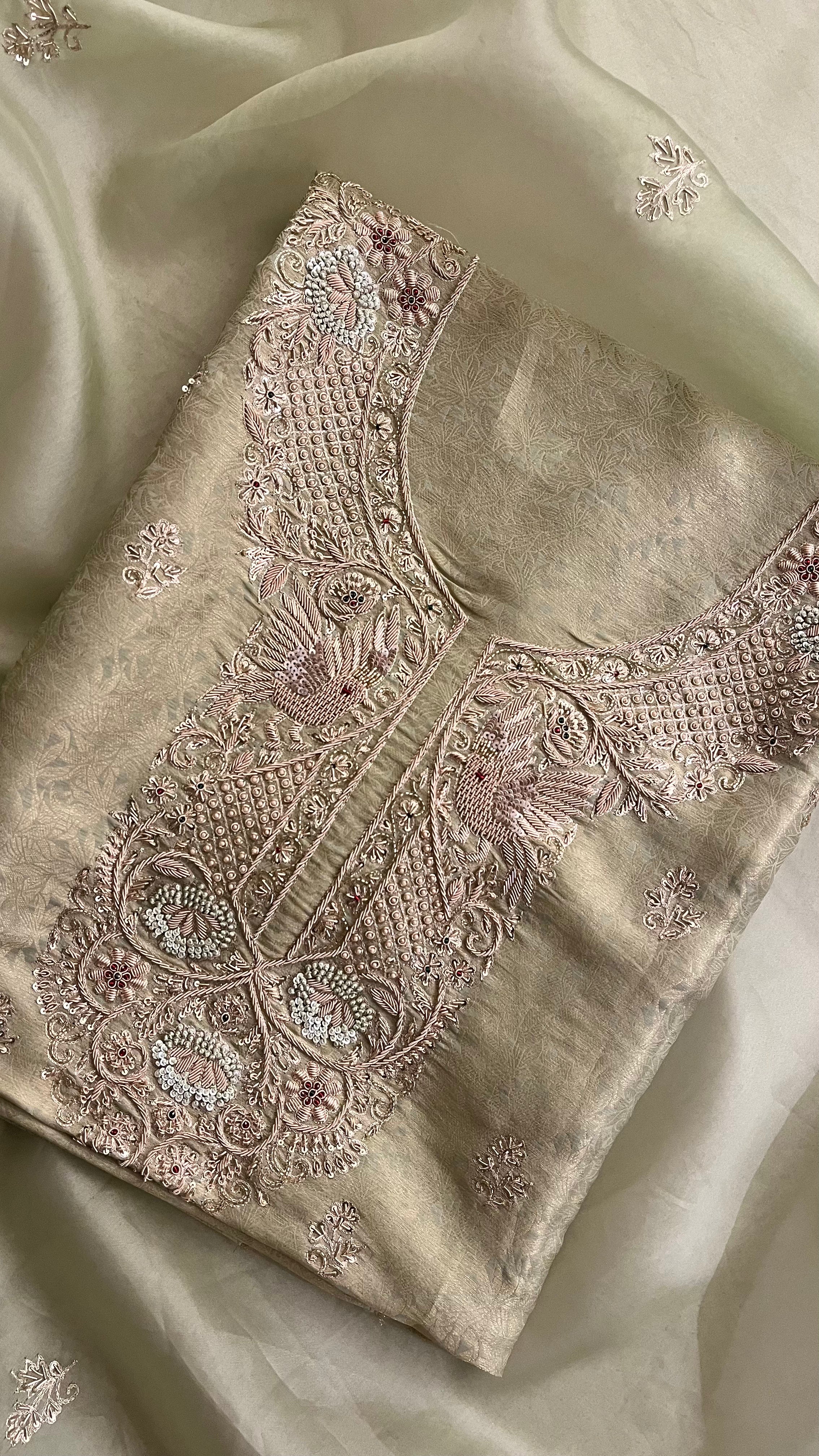 SAGE GREEN EMBROIDERED UNSTITCHED SUIT