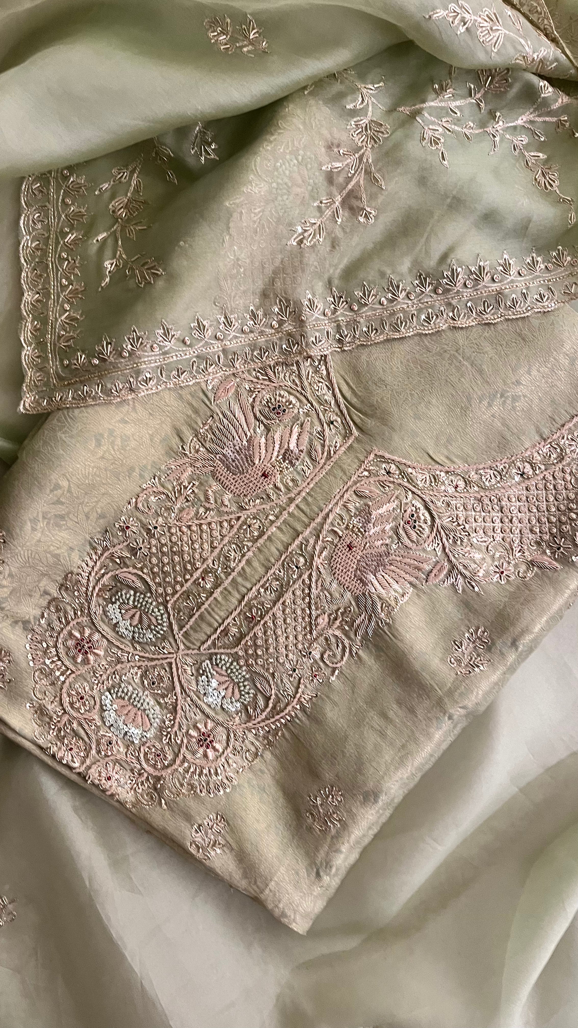 SAGE GREEN EMBROIDERED UNSTITCHED SUIT