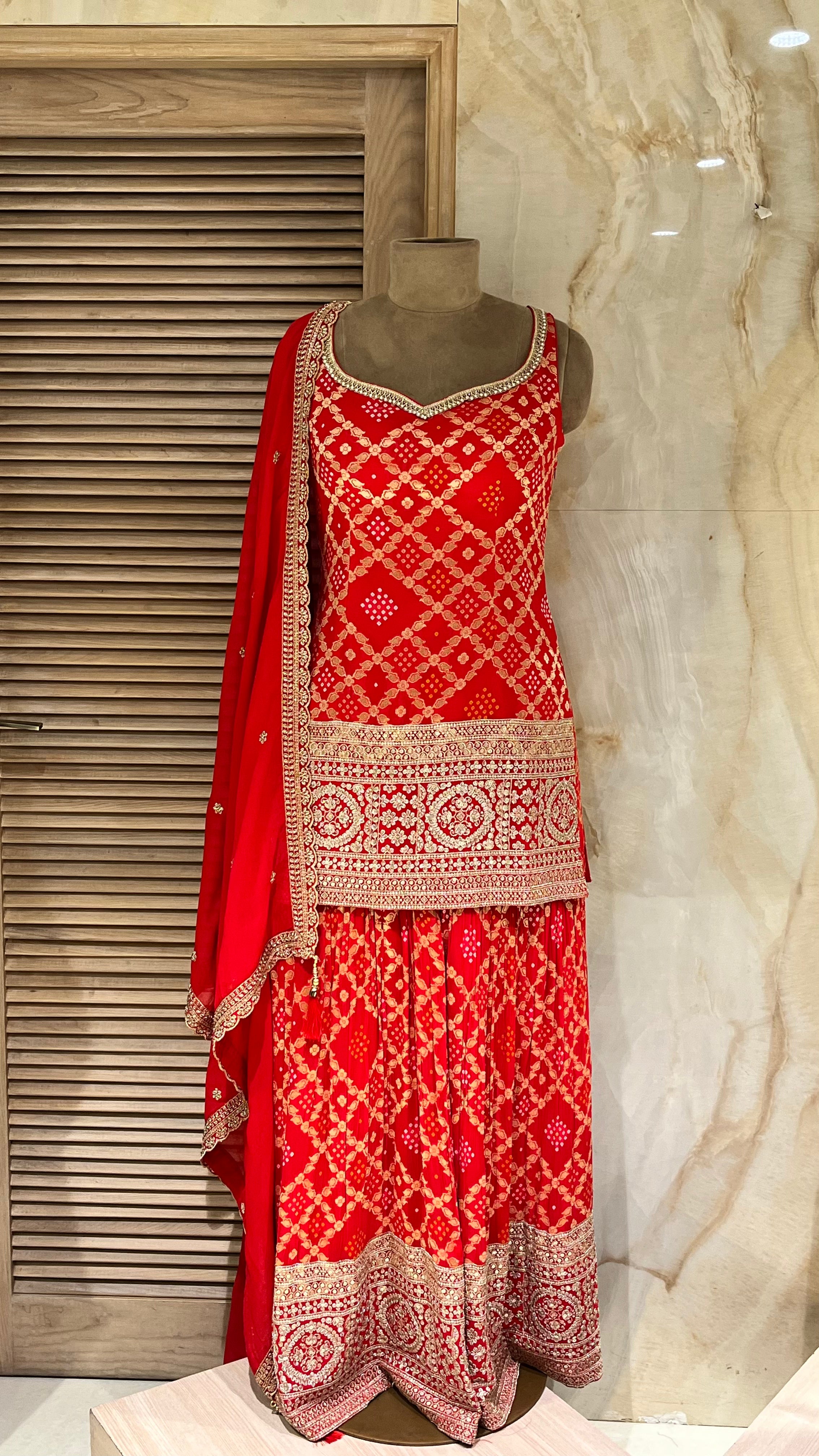 ORANGE EMBROIDERED SHARARA SUIT