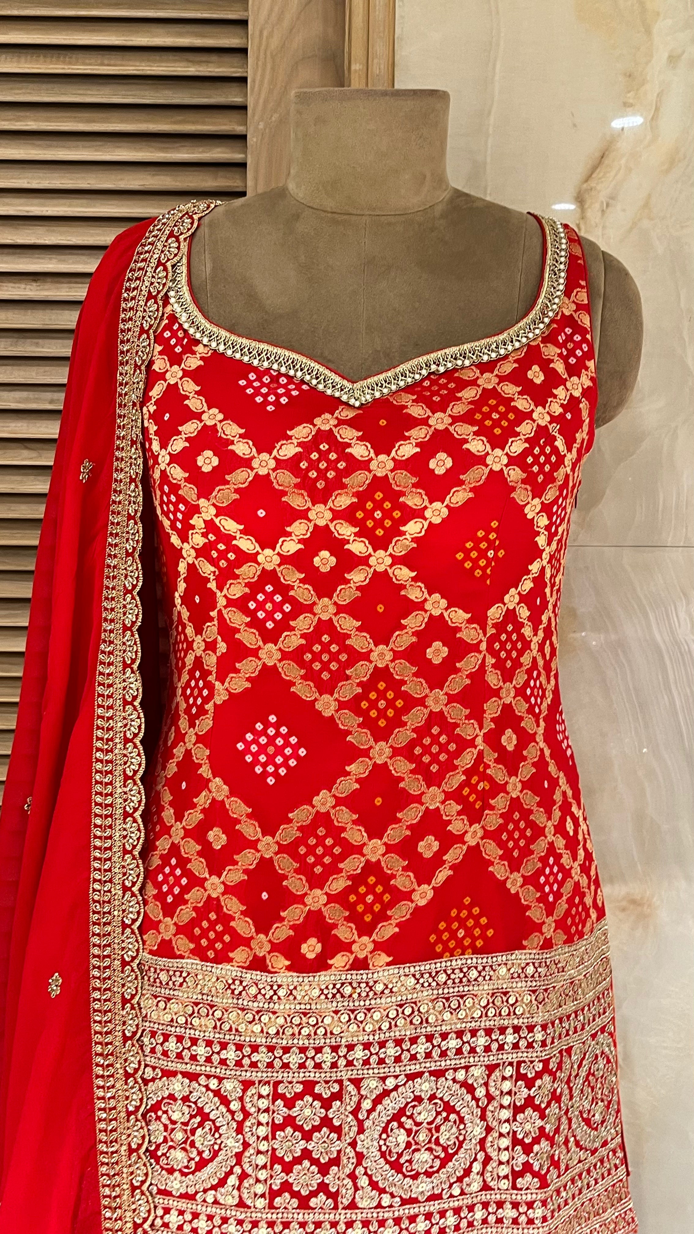 ORANGE EMBROIDERED SHARARA SUIT