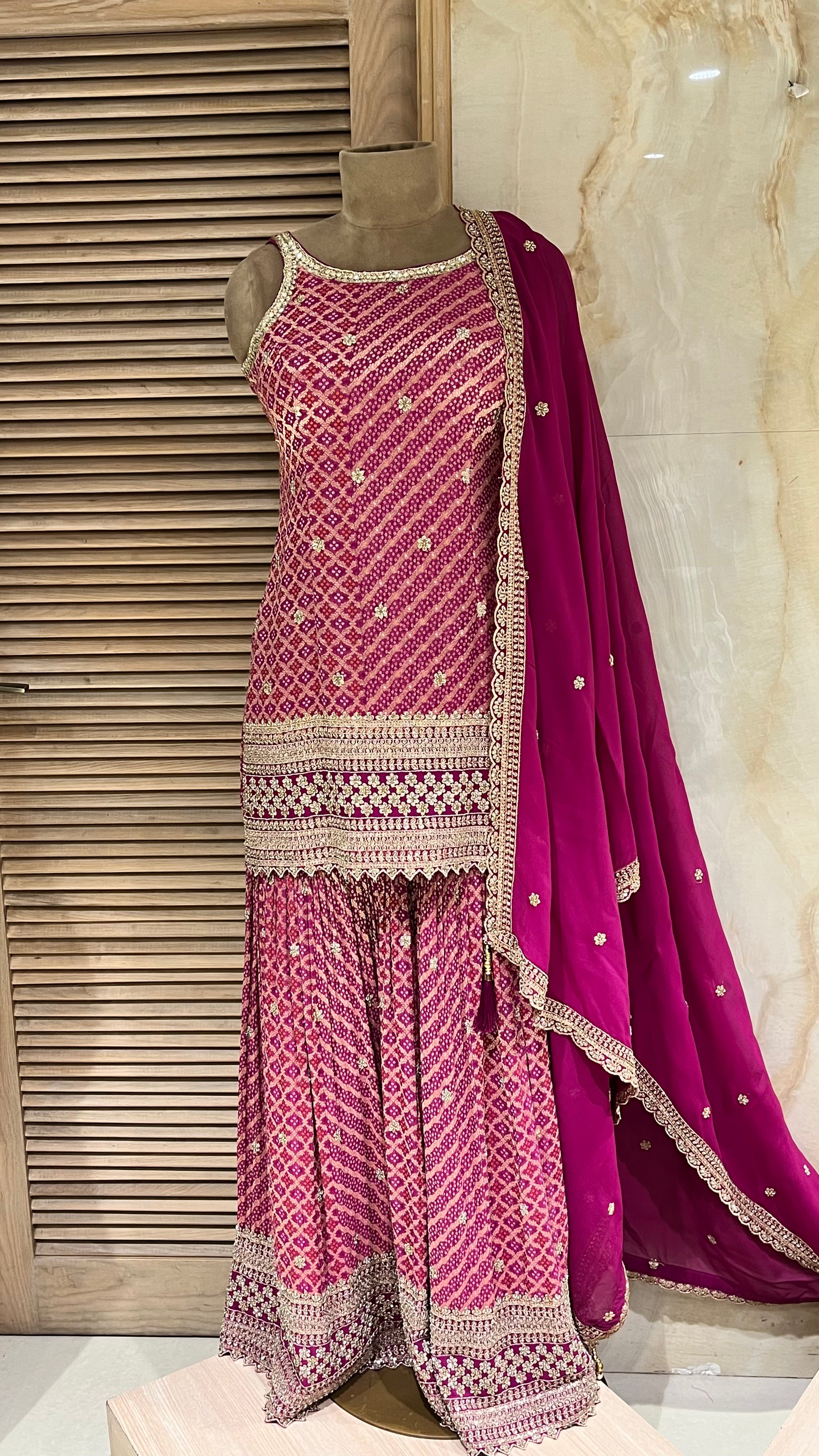 MAGENTA EMBROIDERED SHARARA SUIT