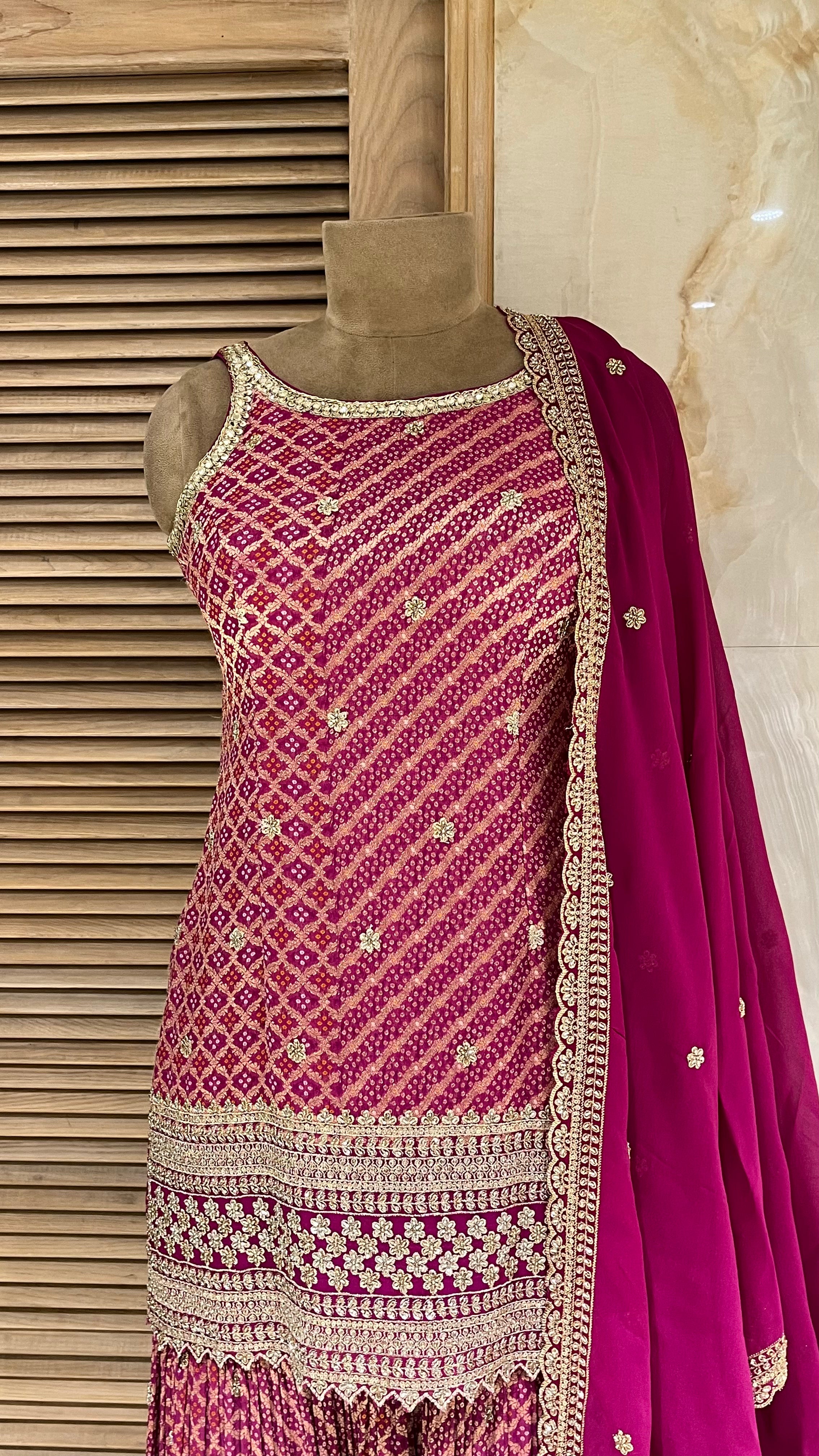 MAGENTA EMBROIDERED SHARARA SUIT