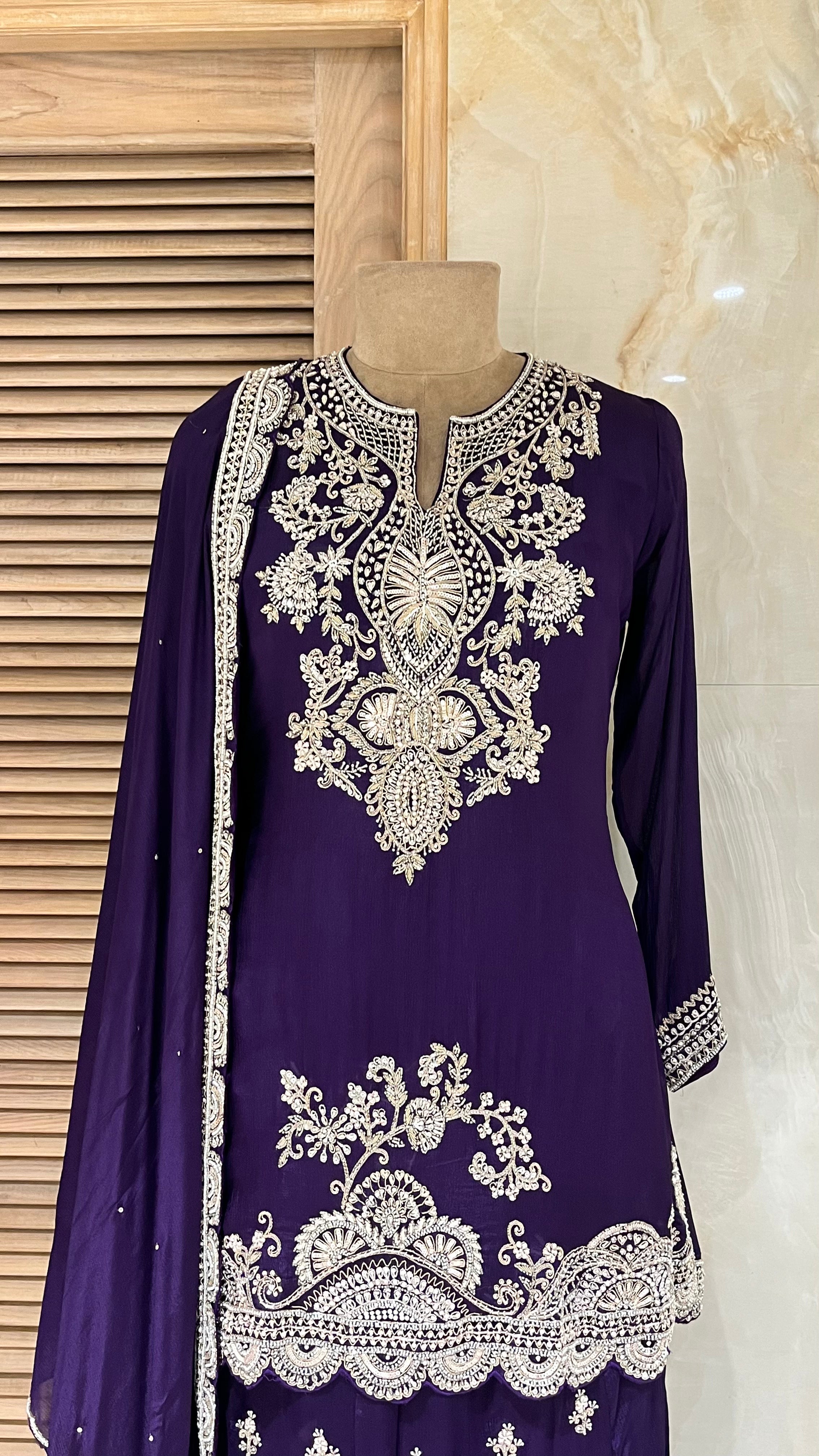 DARK PURPLE EMBROIDERED SHARARA SUIT