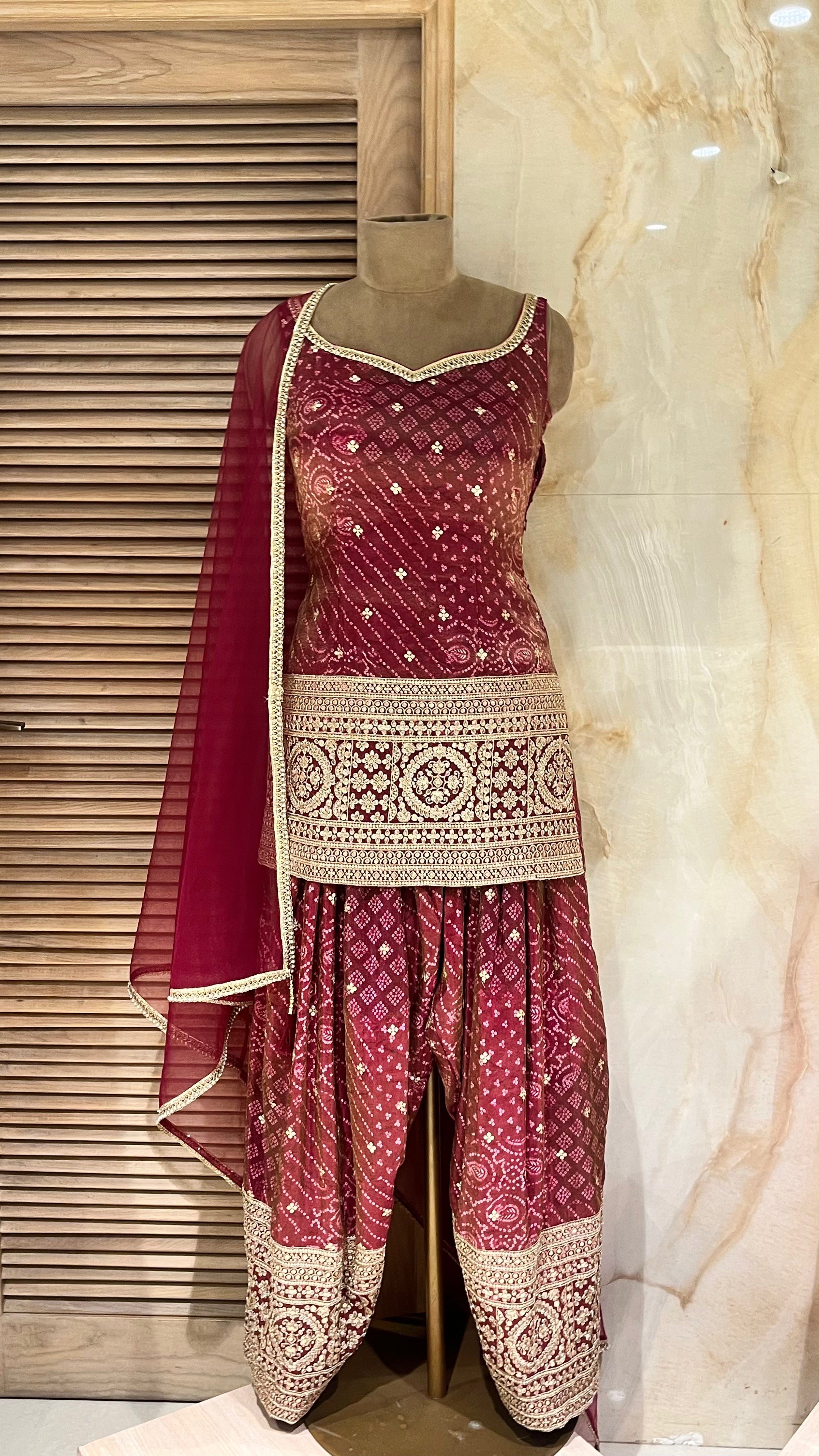 MAROON EMBROIDERED PATIALA SUIT