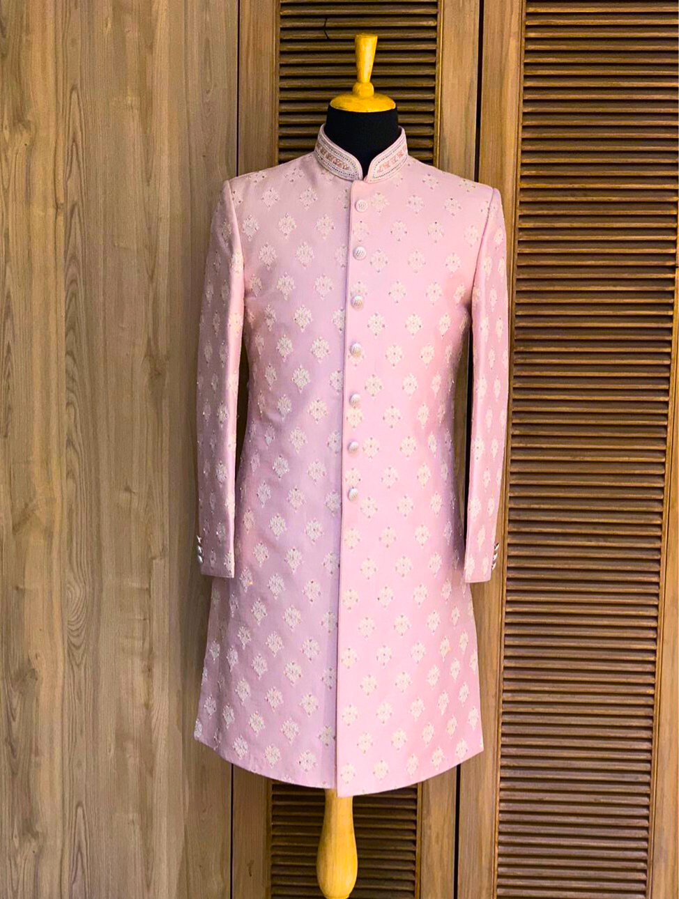 Lilac Color Floral Patterned Sherwani Set