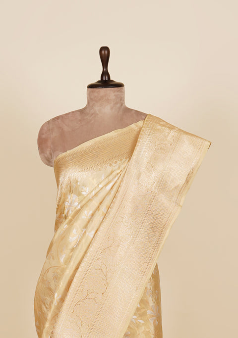 Gold Banarasi Silk Handloom Pure Saree For Women