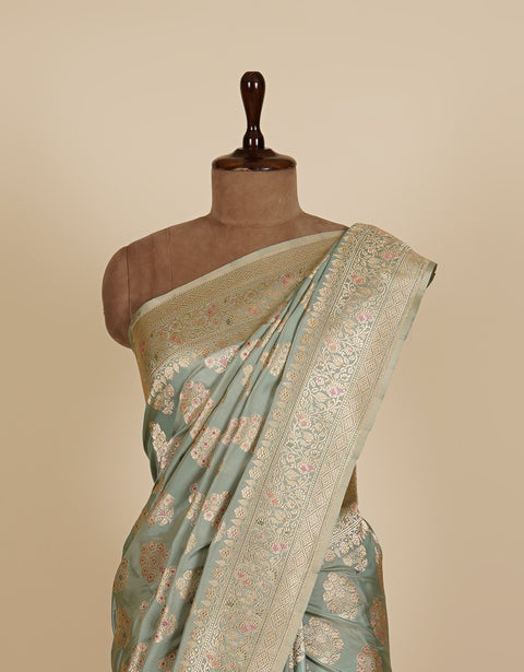 Sky Blue Banarasi Silk Handloom Pure Saree For Women