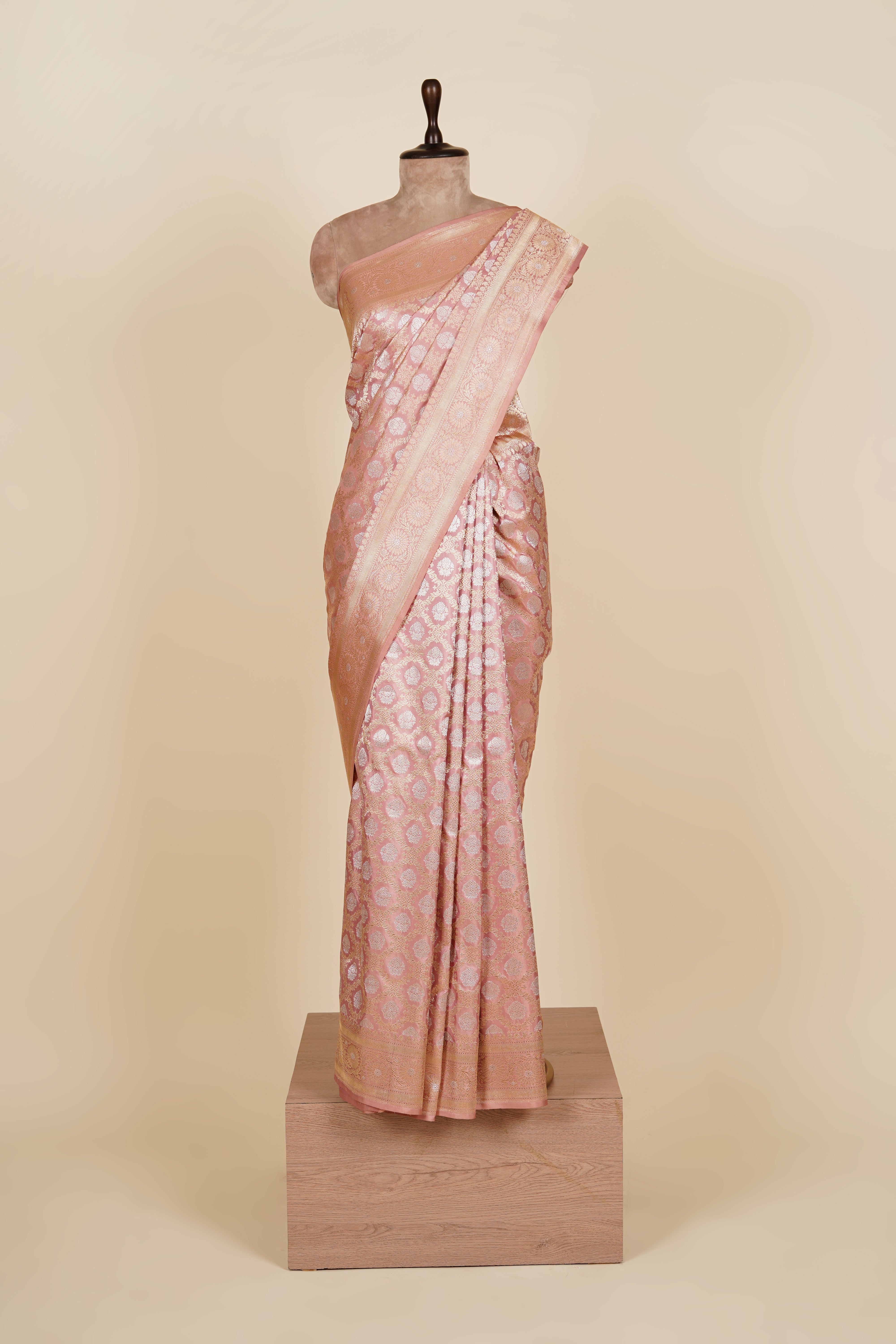 Peach Banarasi Silk Handloom Pure Saree For Women
