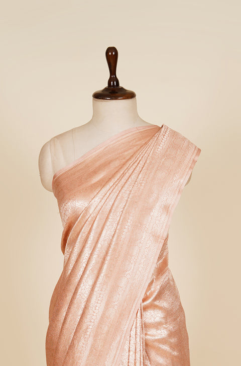Peach Banarasi Silk Handloom Pure Saree For Women