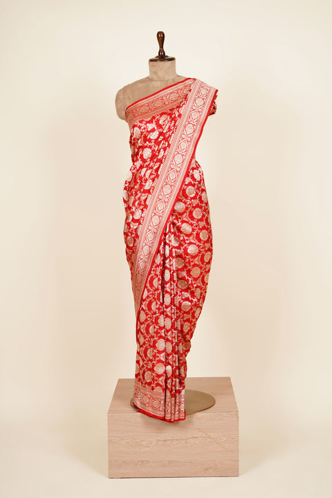 Red Banarasi Silk Handloom Pure Saree For Women