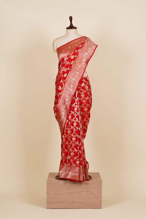 Red Banarasi Silk Handloom Pure Saree For Women
