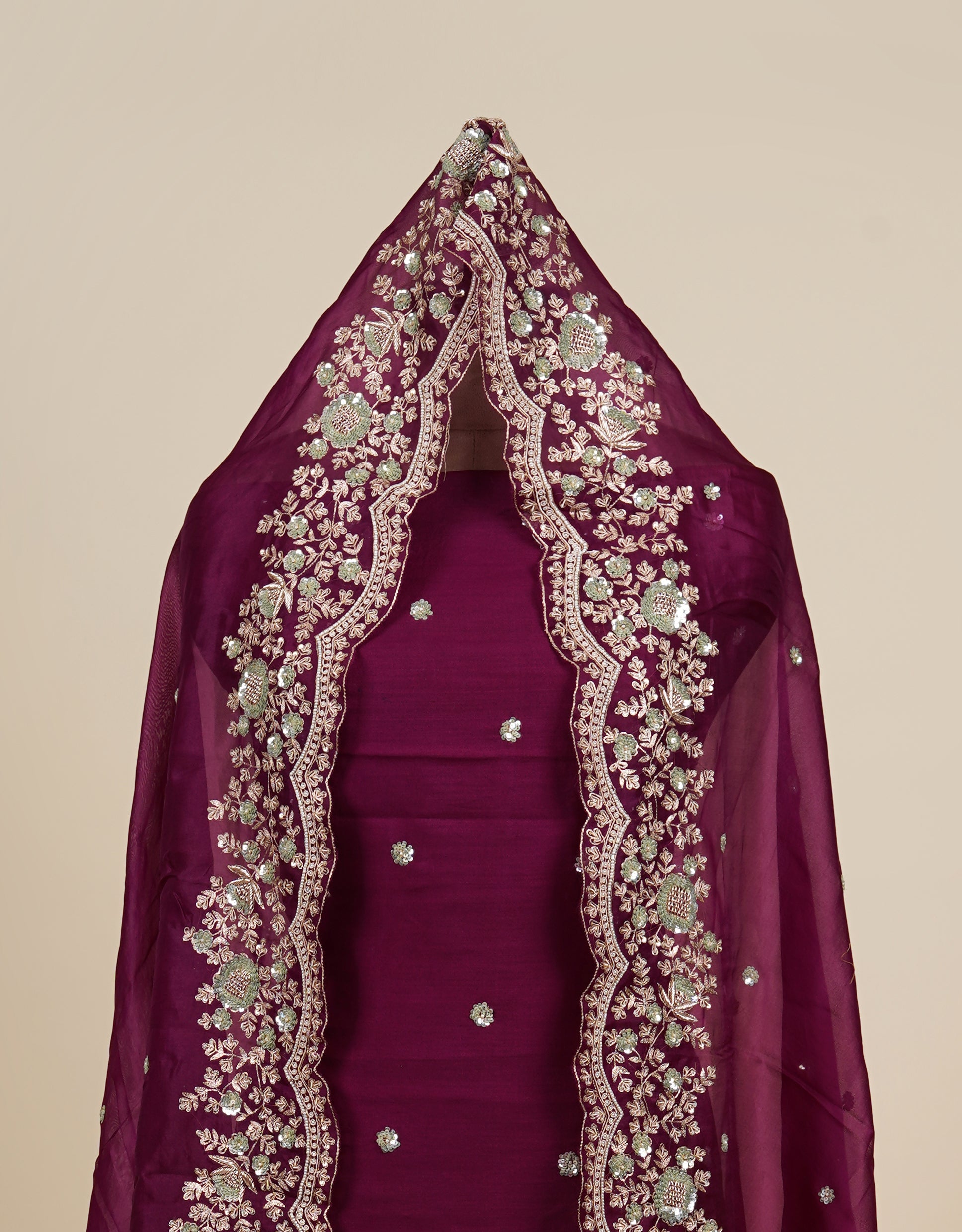 Dark Orchid Sequin & Pearl Suit Set For Women