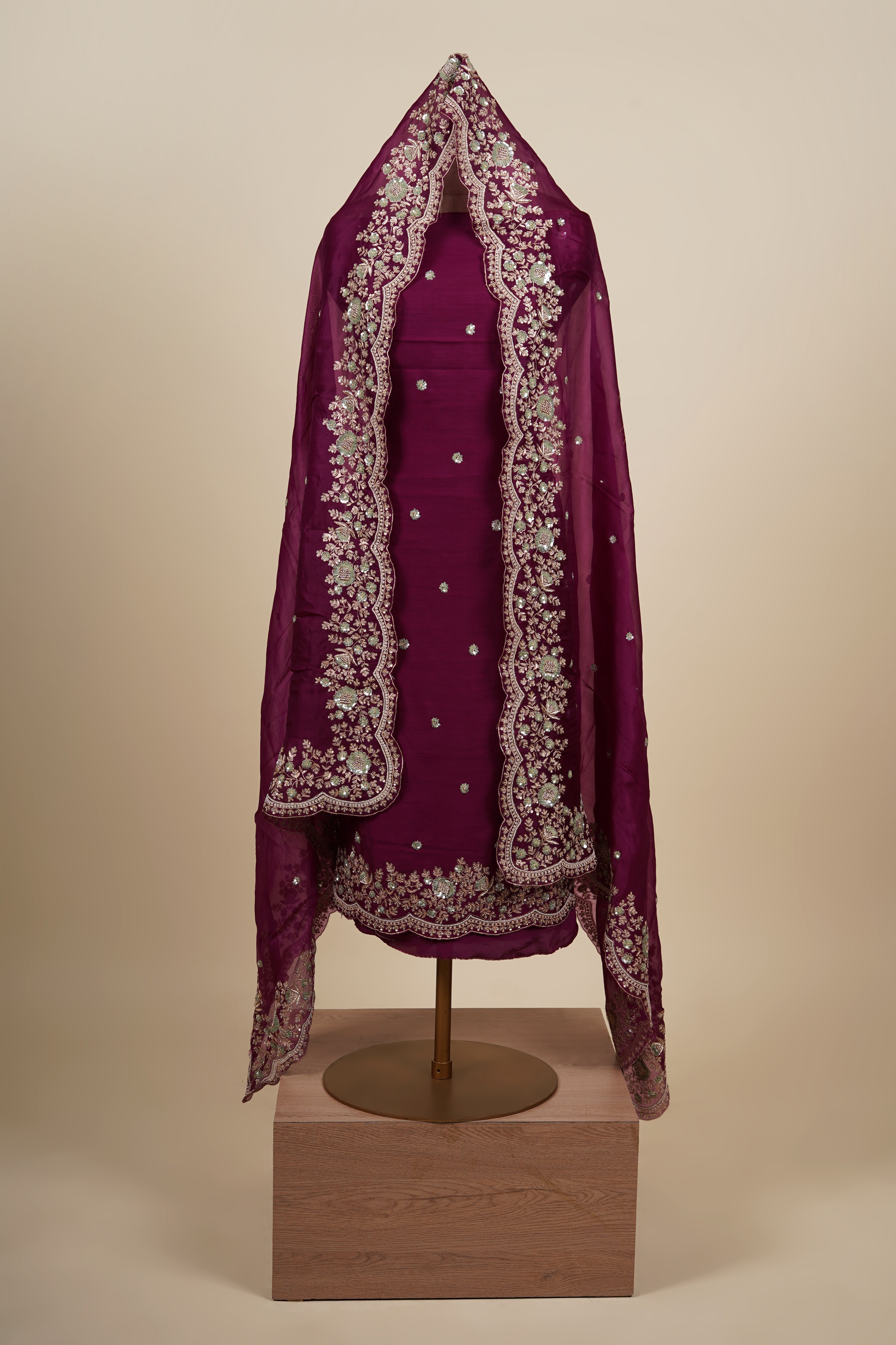 Dark Orchid Sequin & Pearl Suit Set For Women